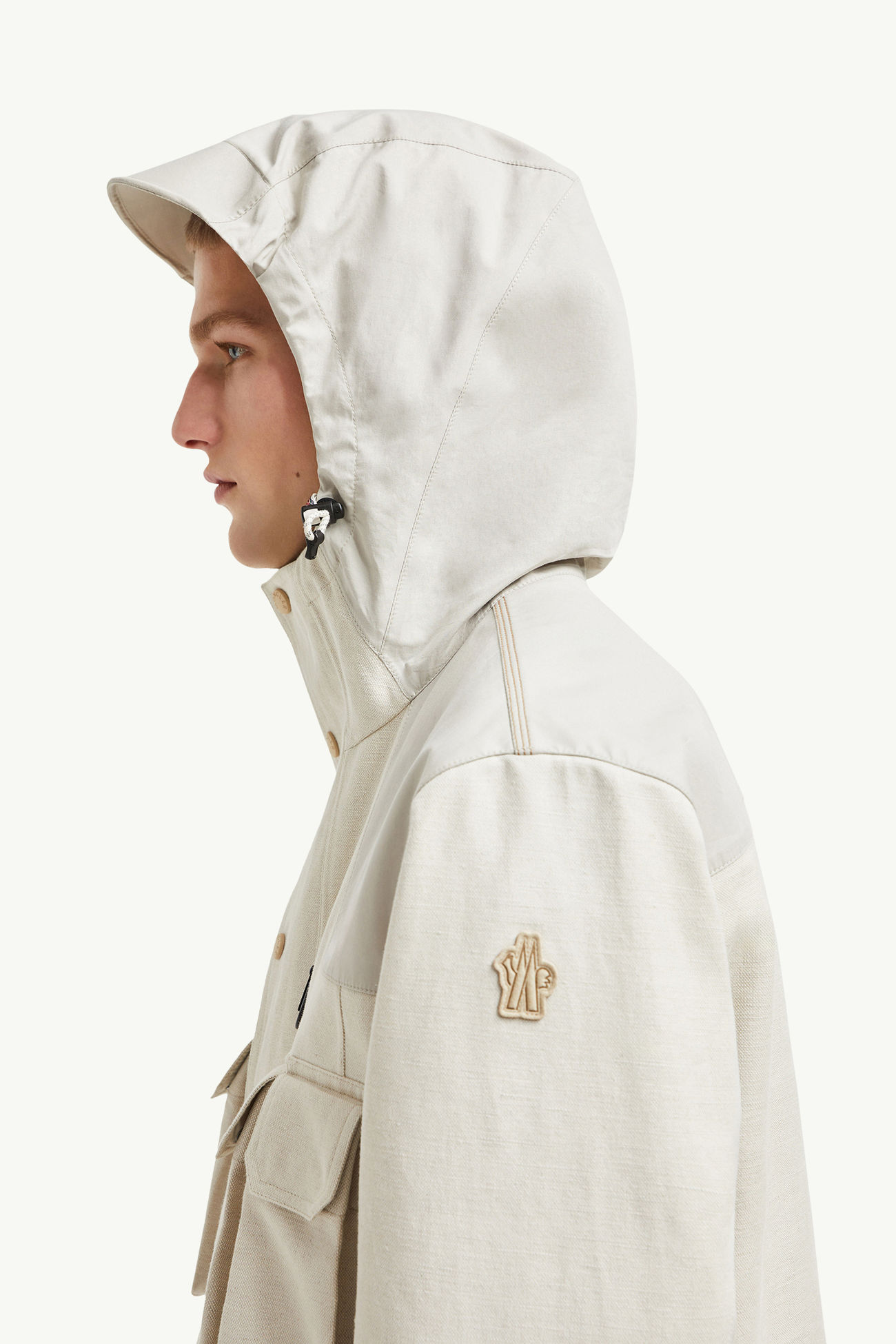 Chaqueta de campo de lino y algodón con capucha Spur Hombre Beige Claro Moncler 1