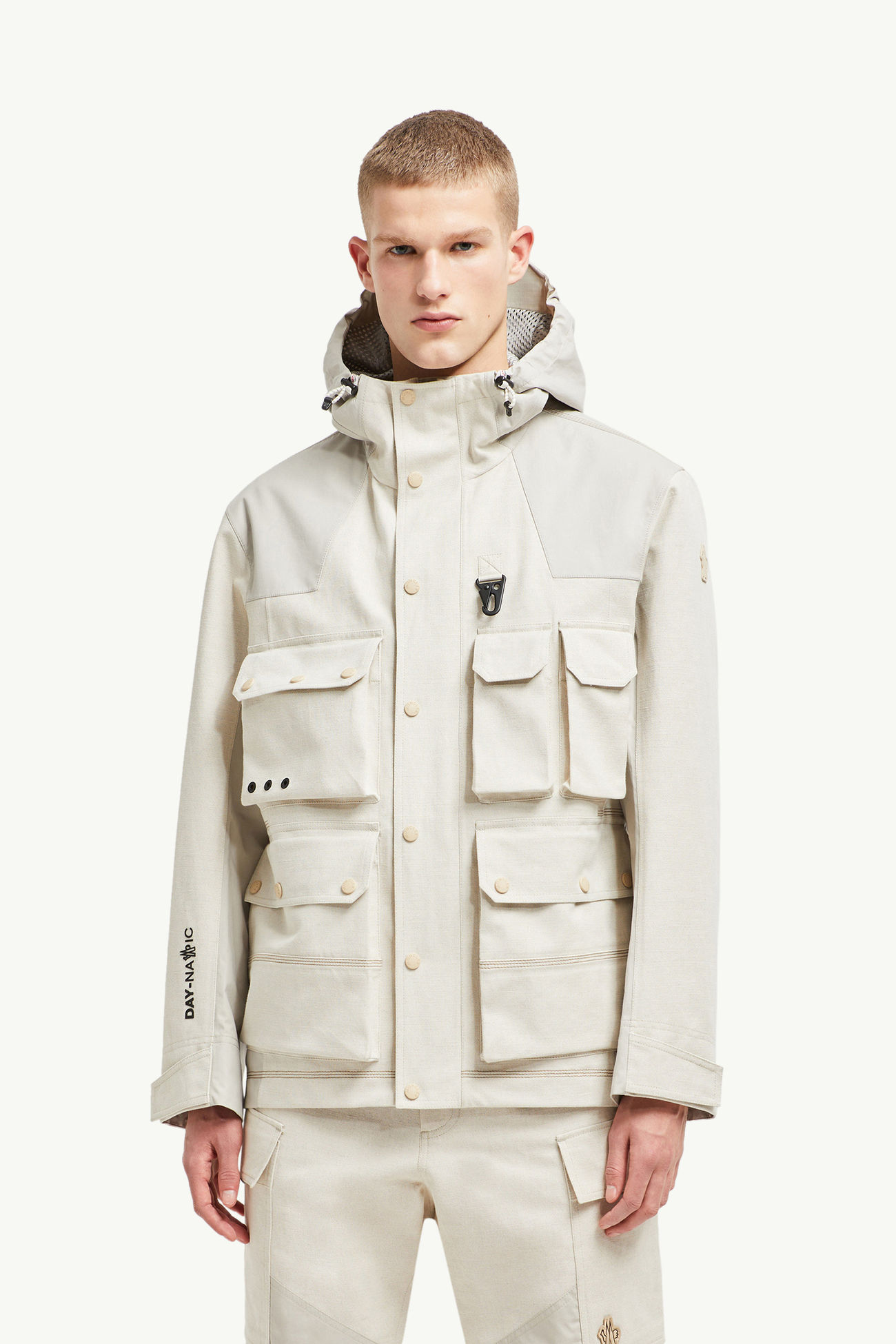 Chaqueta de campo de lino y algodón con capucha Spur Hombre Beige Claro Moncler 3