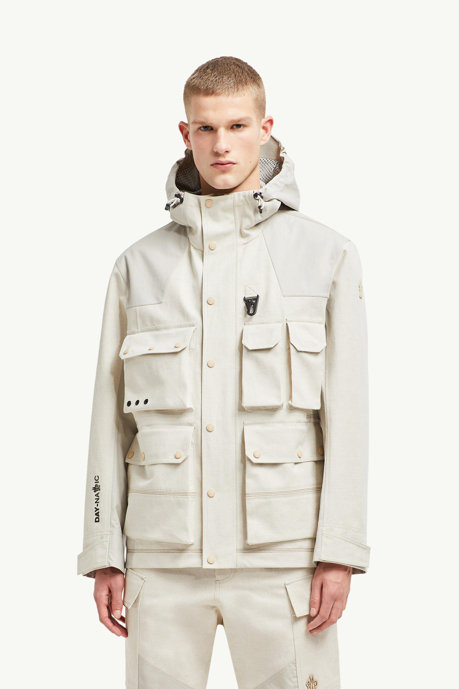 Spur Hooded Linen & Cotton Field Jacket Men Light Beige Moncler 3