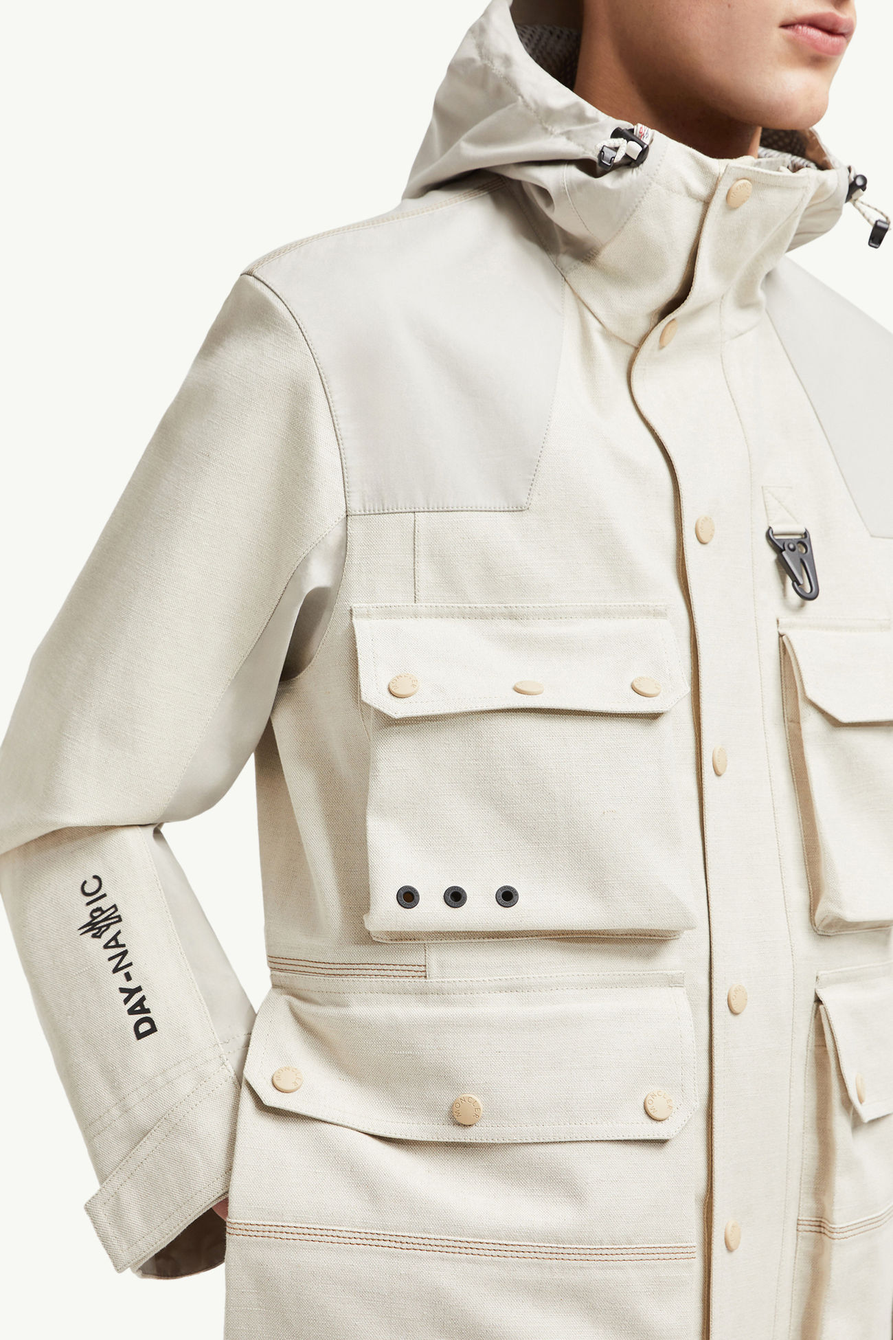 Chaqueta de campo de lino y algodón con capucha Spur Hombre Beige Claro Moncler 5