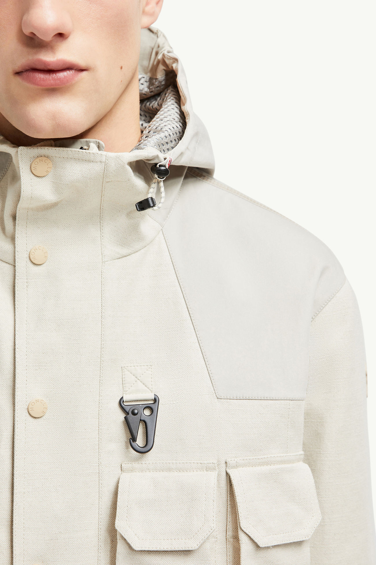 Chaqueta de campo de lino y algodón con capucha Spur Hombre Beige Claro Moncler 7