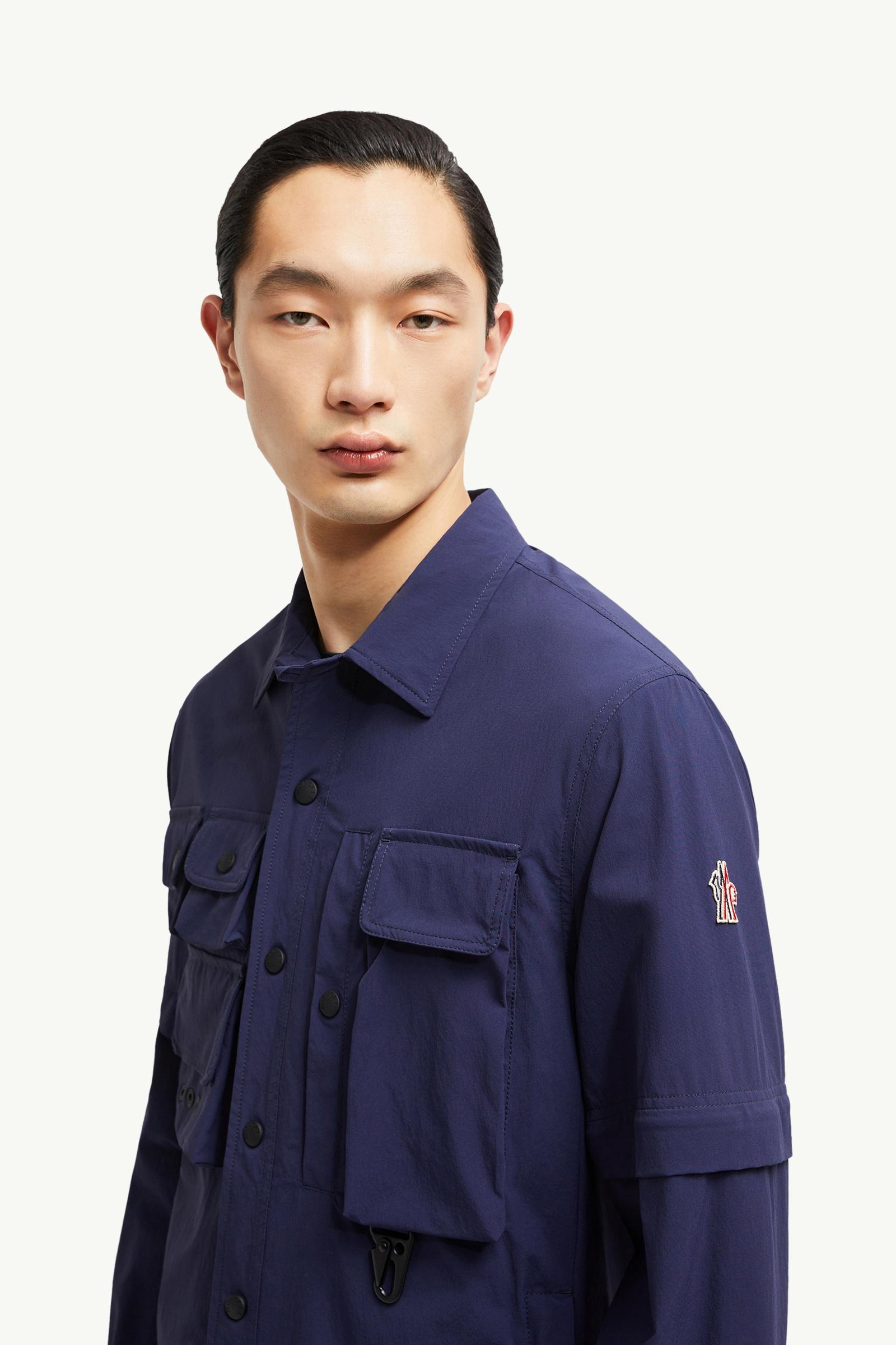 MONCLER ネイビー ジャケット carrelet-leather-trimmed-down-