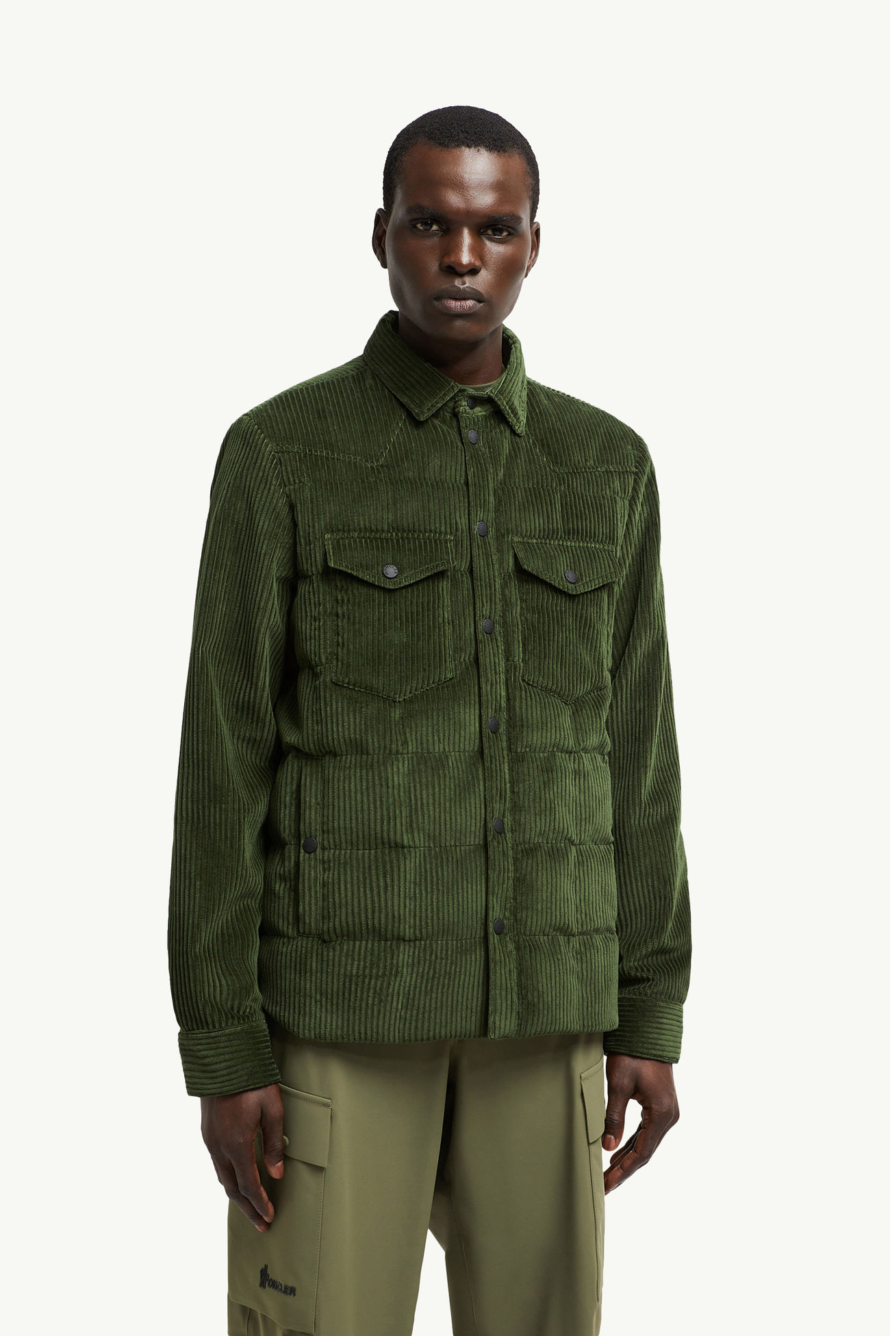 Gelt Corduroy Down Shirt Jacket Men Dark Green Moncler 3