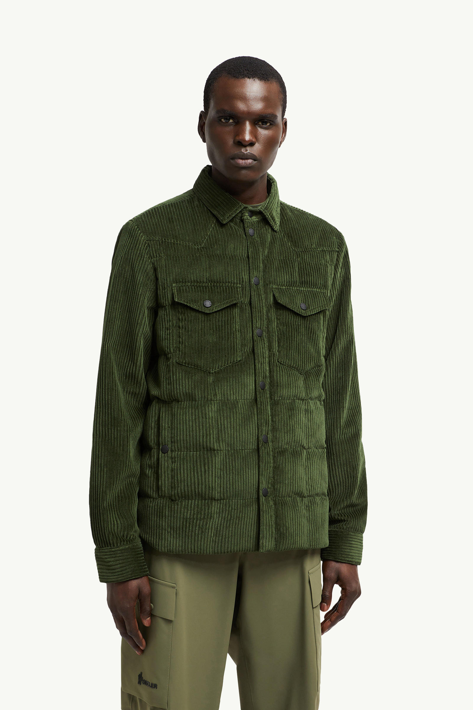 Gelt Corduroy Down Shirt Jacket Men Dark Green Moncler 3