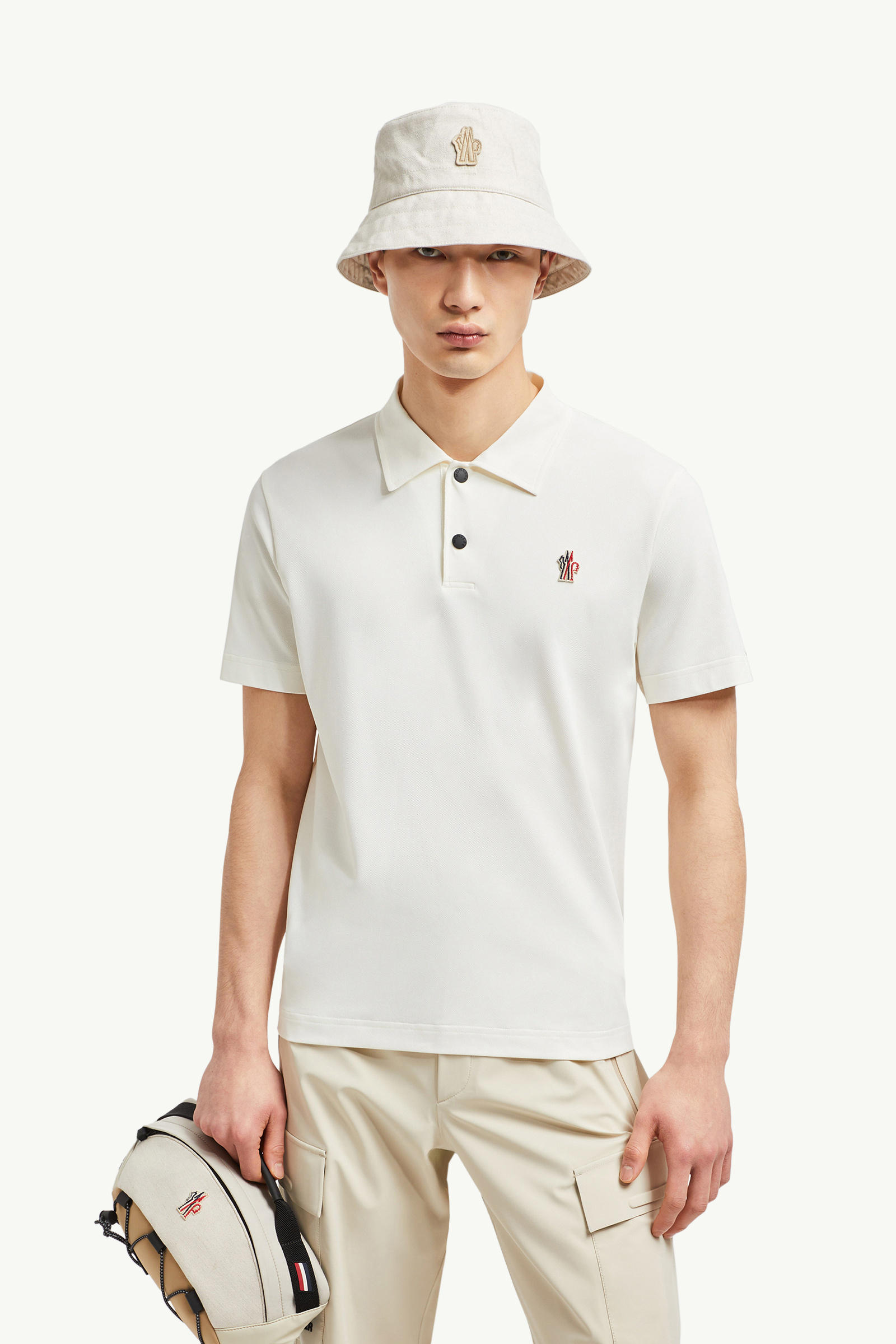 Logo Patch Polo Shirt Men White Moncler 0