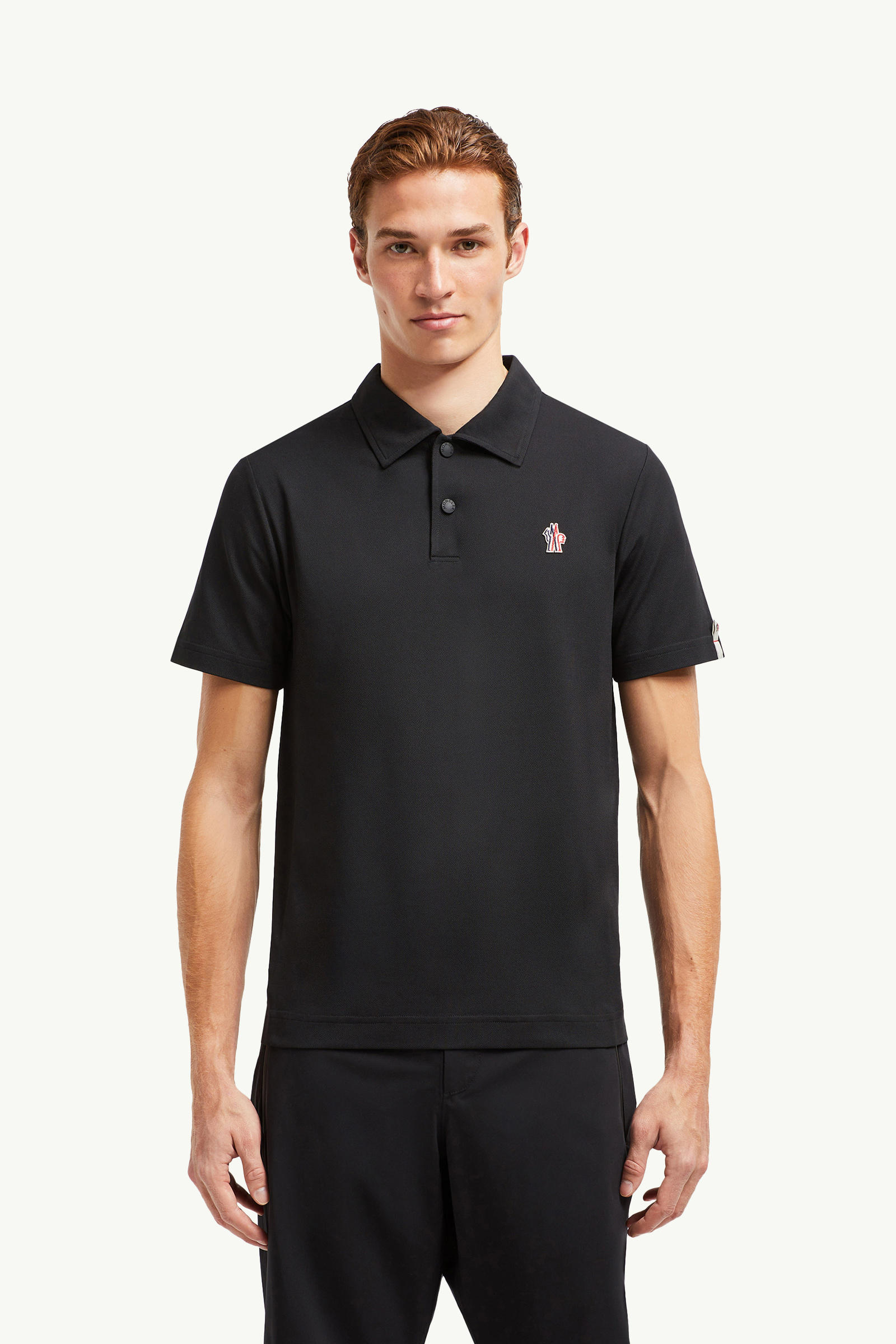 Logo Patch Polo Shirt Men Black Moncler 3