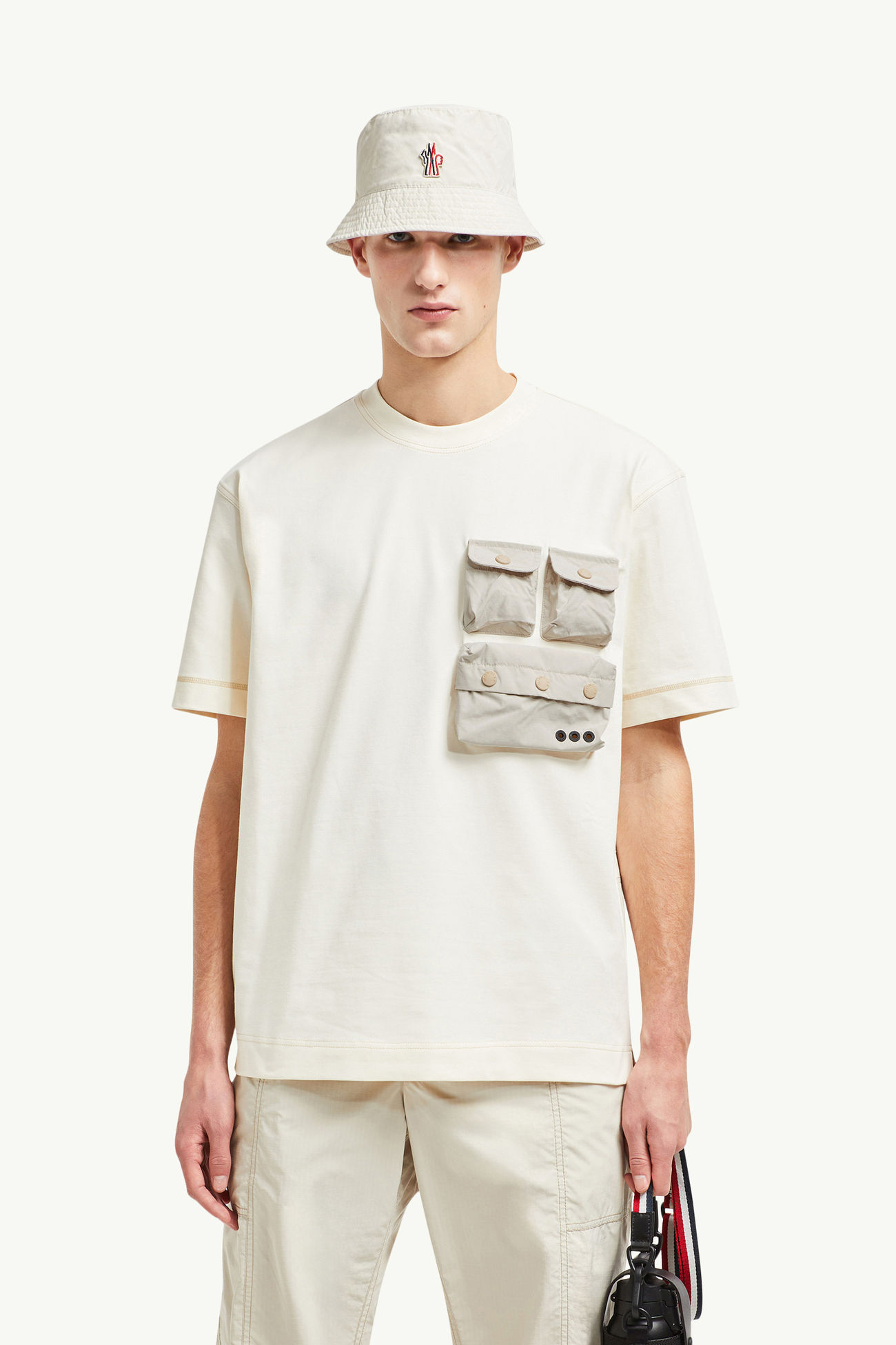 Cotton T-shirt with Pockets Men White Ivory Moncler 0