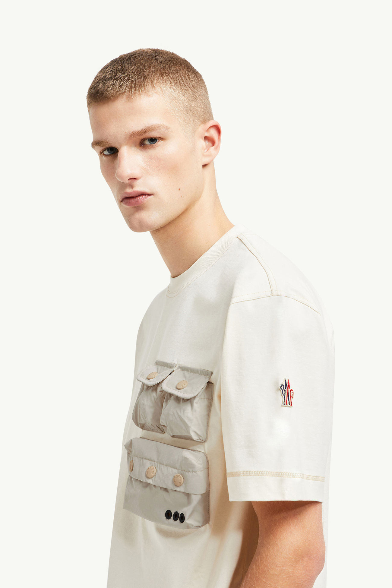 T-shirt en coton avec poches Hommes Blanc Ivoire Moncler 1