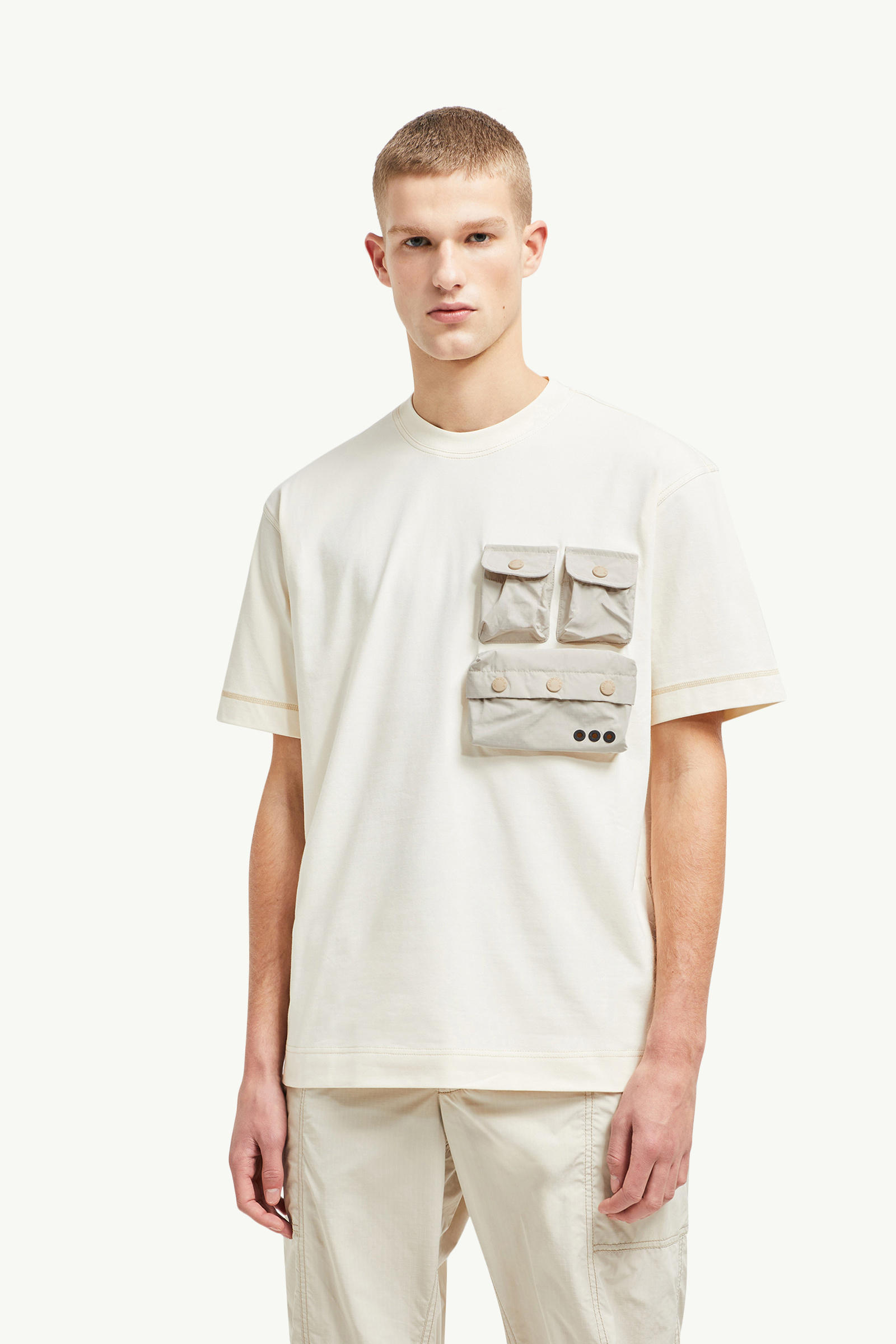 Cotton T-shirt with Pockets Men White Ivory Moncler 3