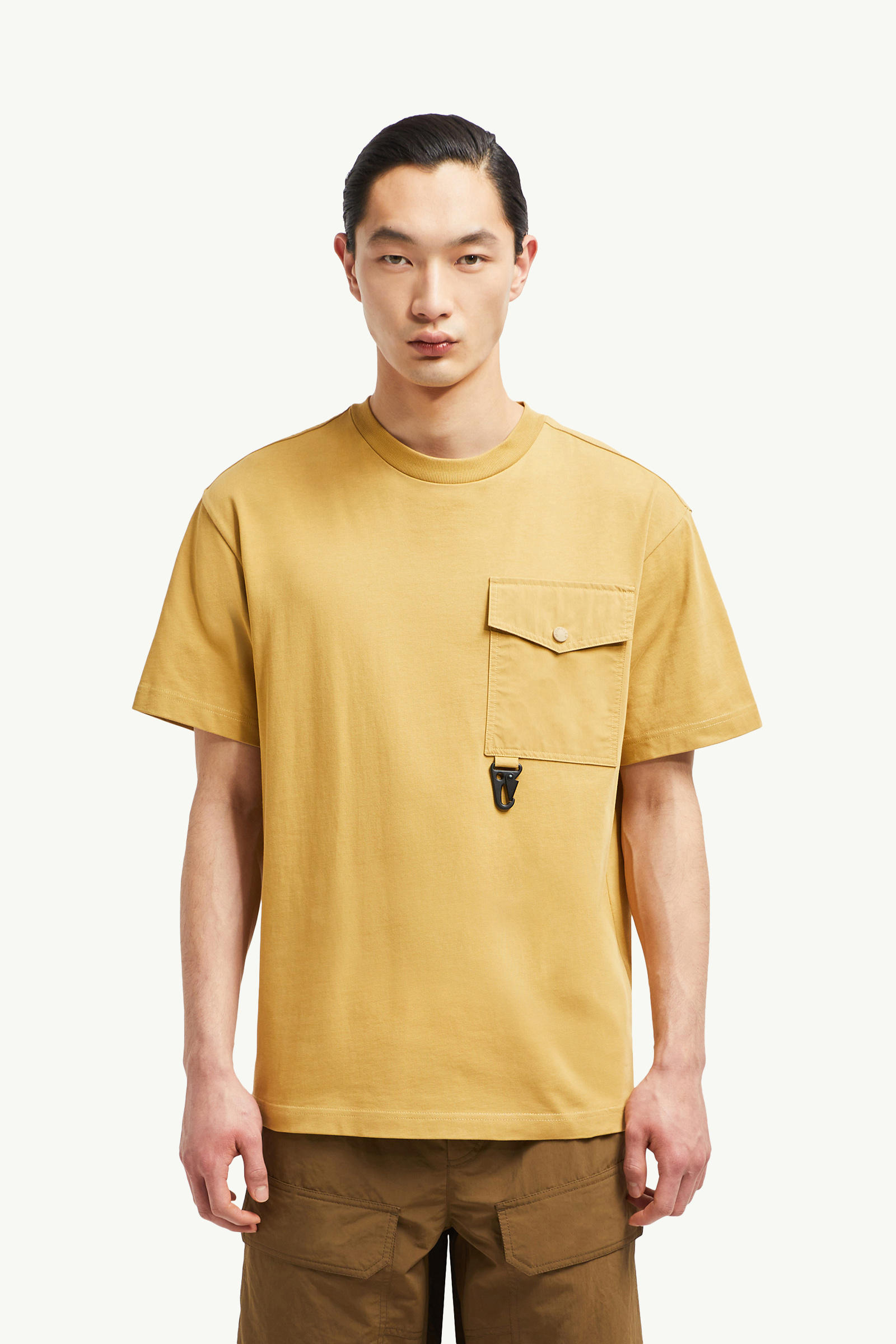 Cotton T-shirt with Pocket Men Ochre Yellow Moncler 3