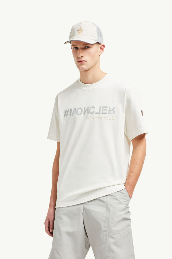 Mirrored Logo Cotton T-Shirt Men White Moncler 0