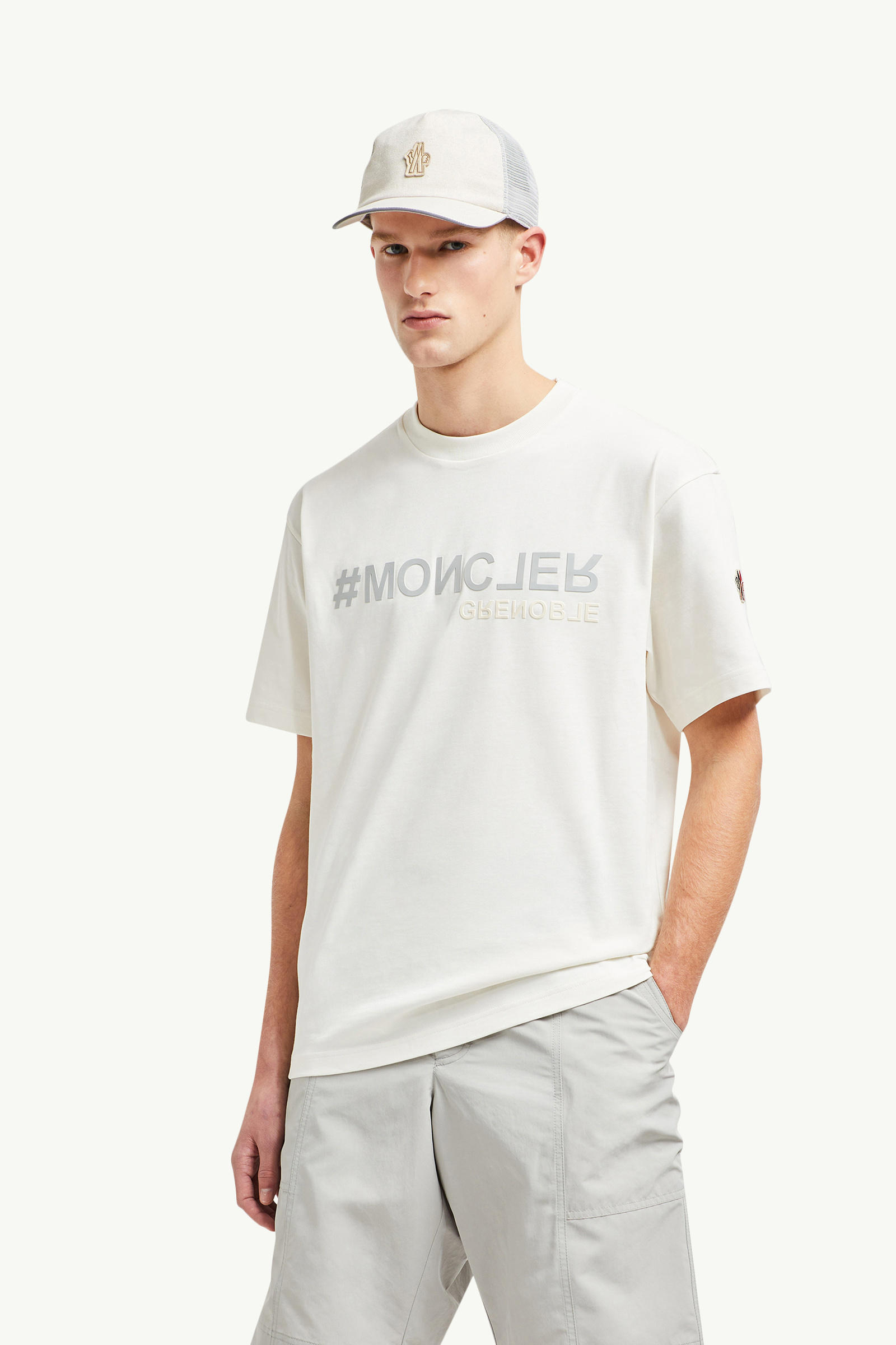 Mirrored Logo Cotton T-Shirt Men White Moncler 0