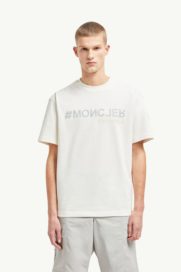 Mirrored Logo Cotton T-Shirt Men White Moncler 3