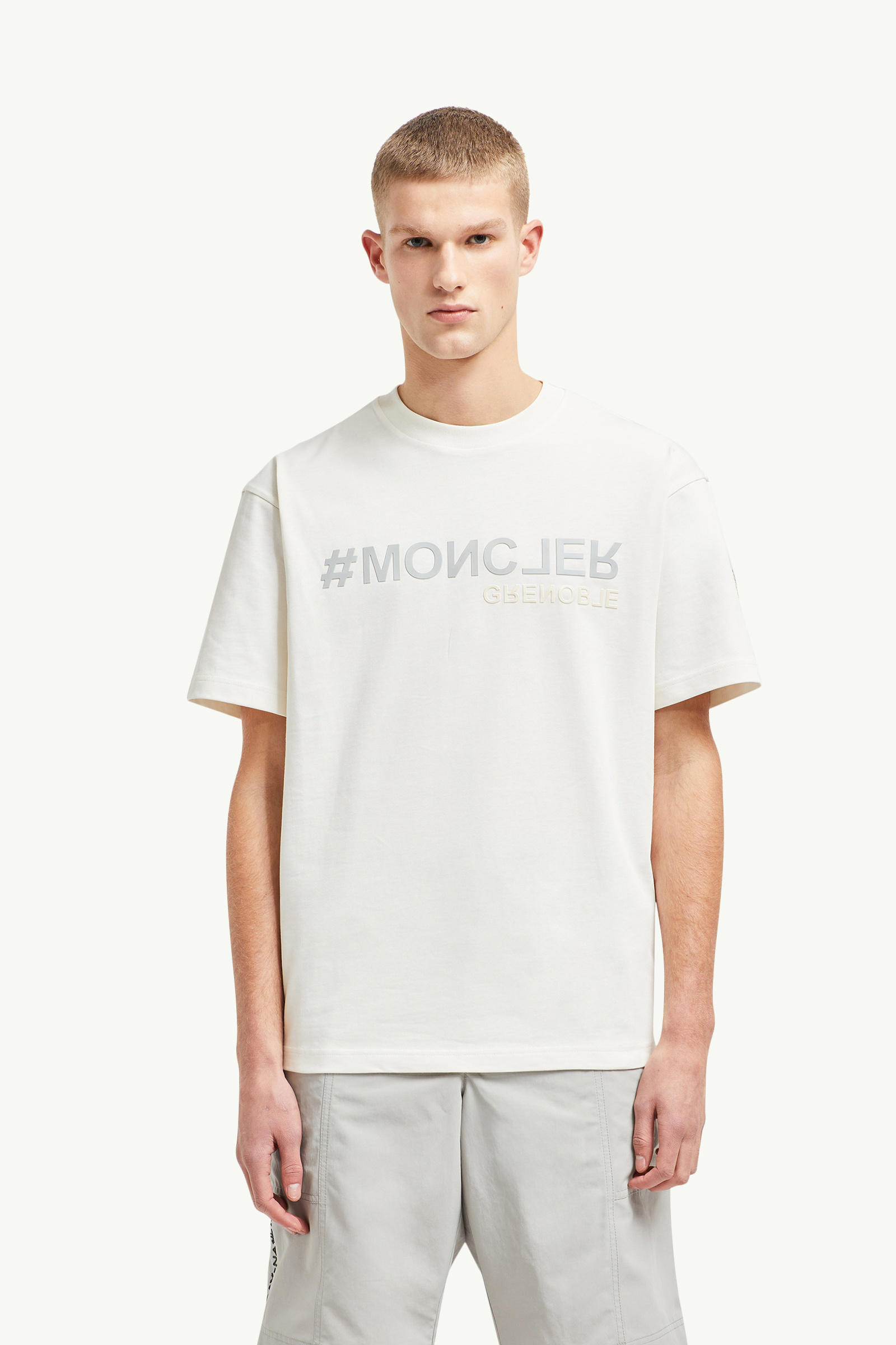 Mirrored Logo Cotton T-Shirt Men White Moncler 3