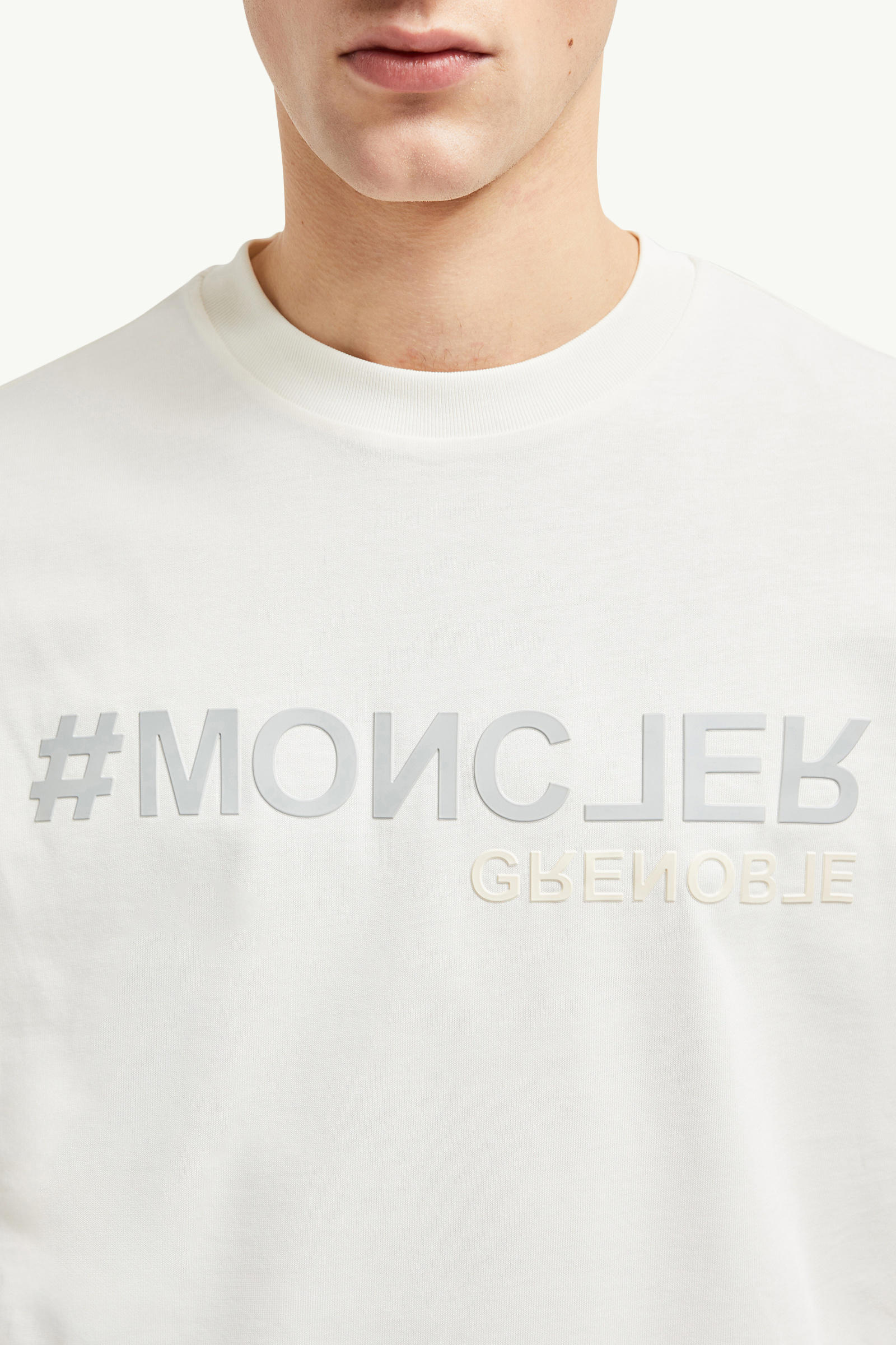 Mirrored Logo Cotton T-Shirt Men White Moncler 5
