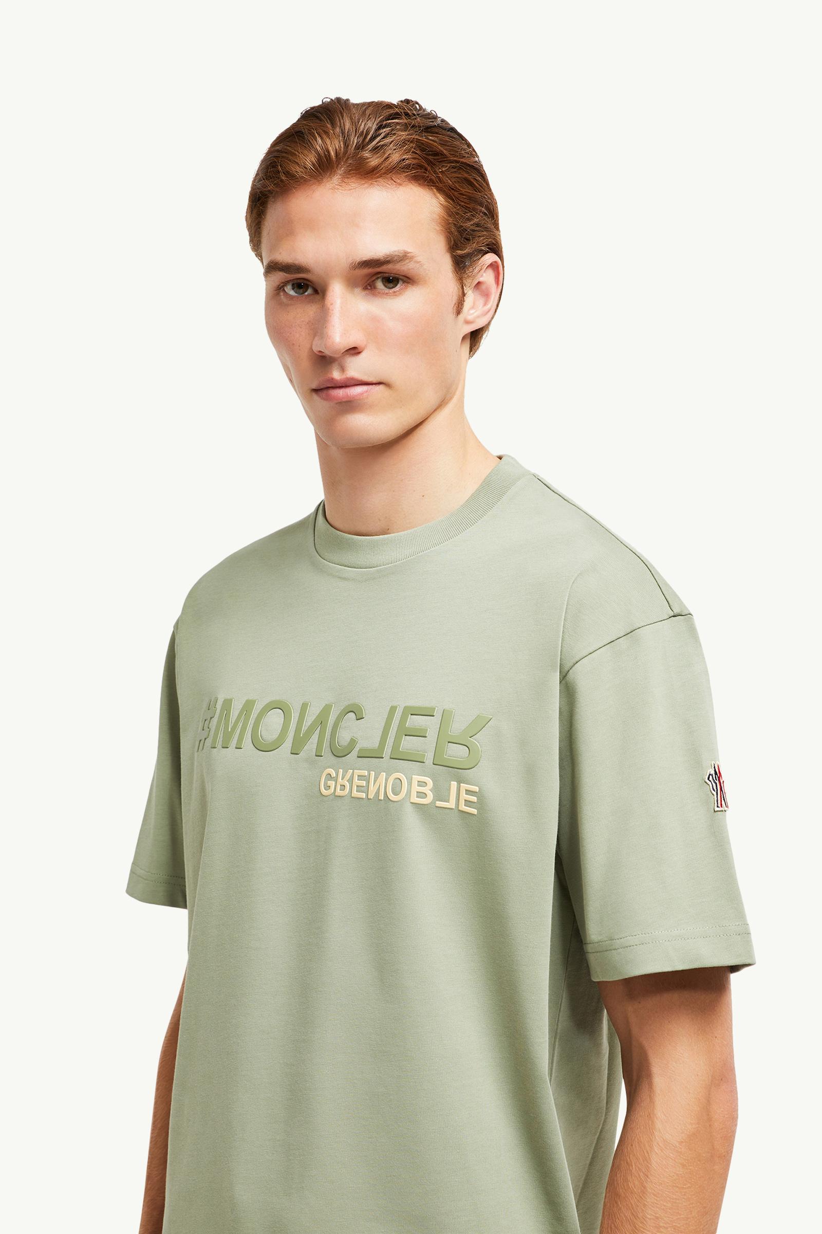 Mirrored Logo Cotton T-Shirt Men Light Green Moncler 1