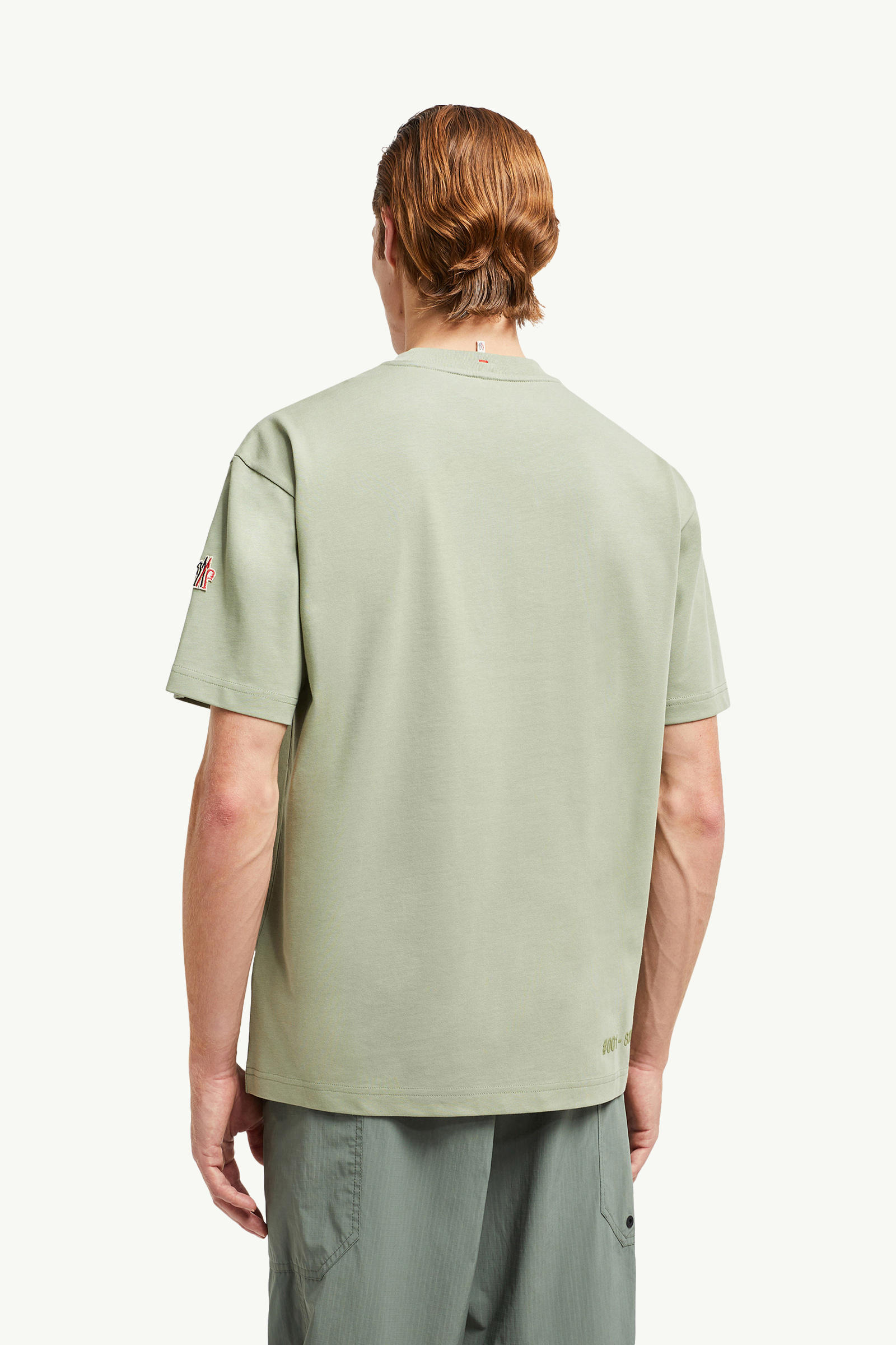Mirrored Logo Cotton T-Shirt Men Light Green Moncler 4