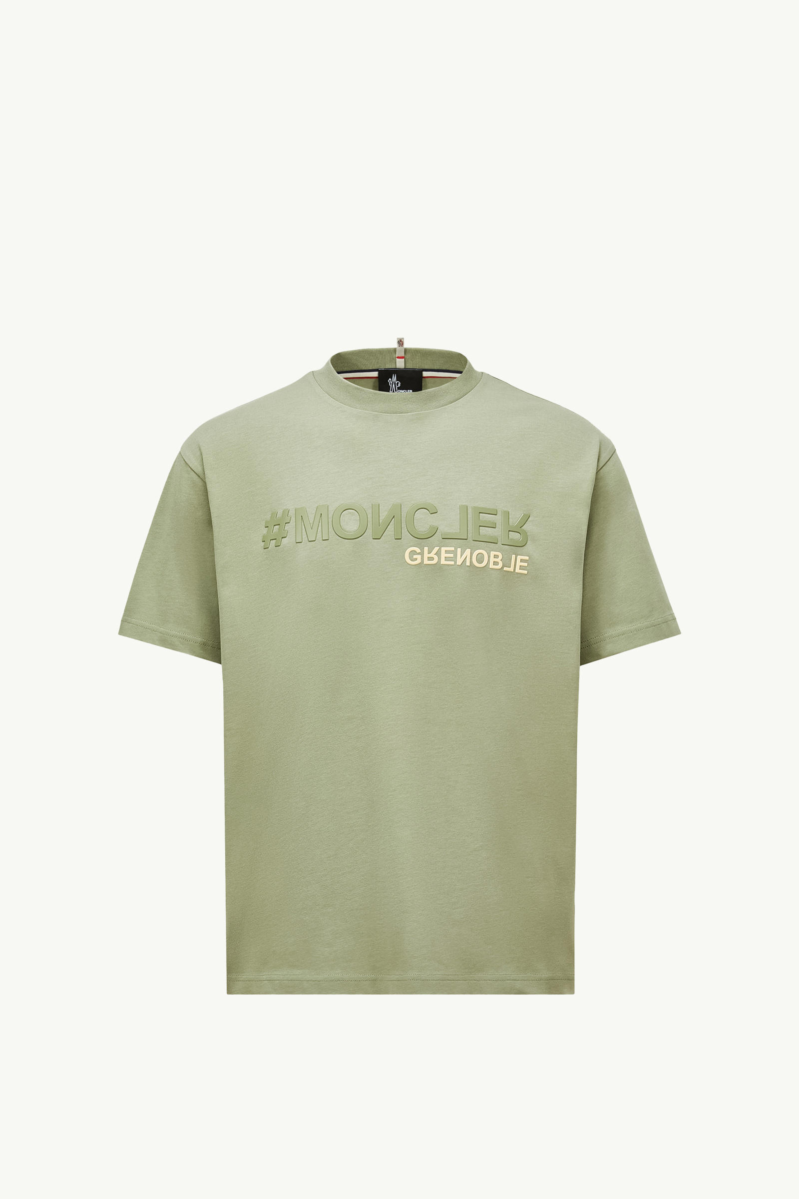 Mirrored Logo Cotton T-Shirt Men Light Green Moncler 2