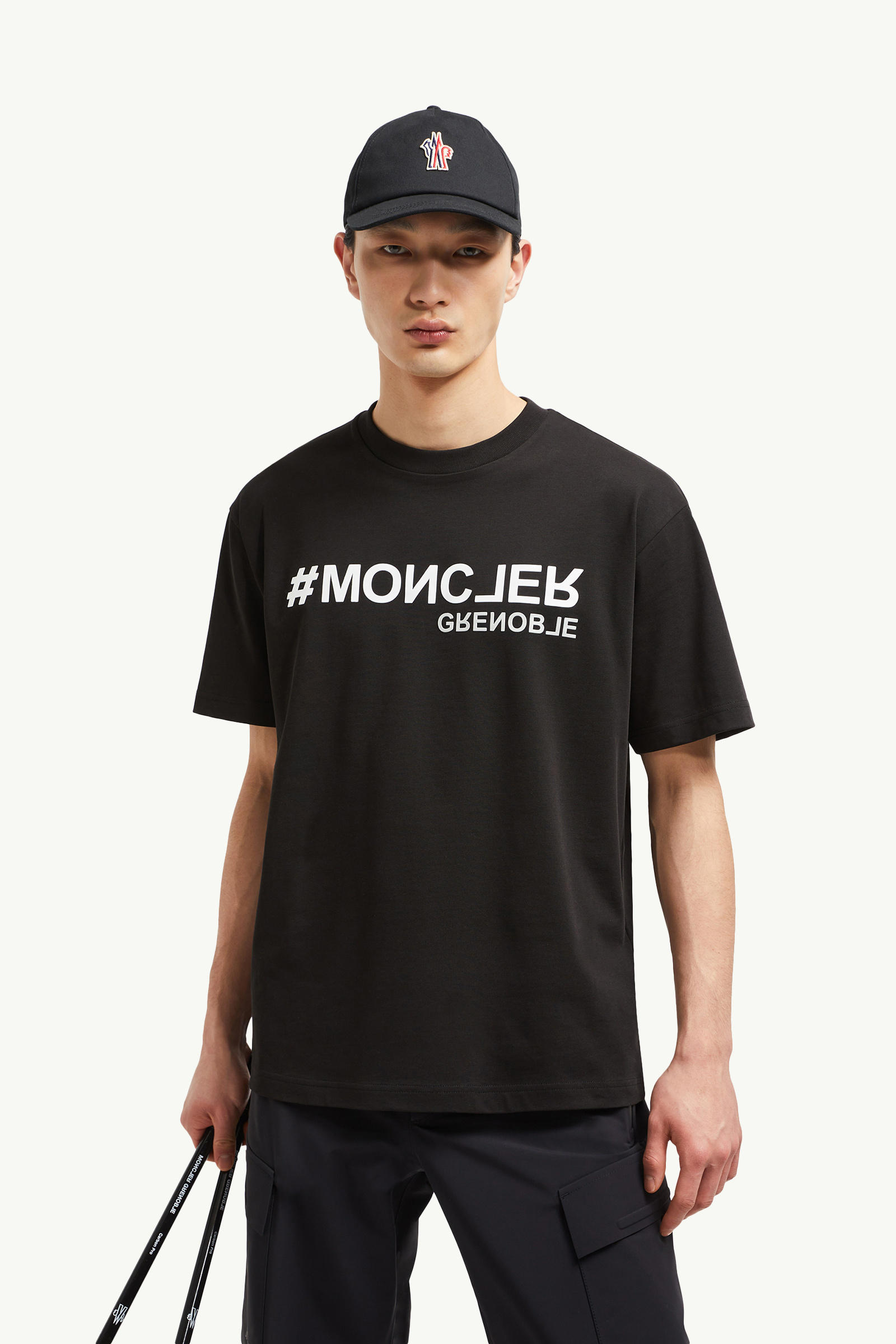 Mirrored Logo Cotton T-Shirt Men Black Moncler 0