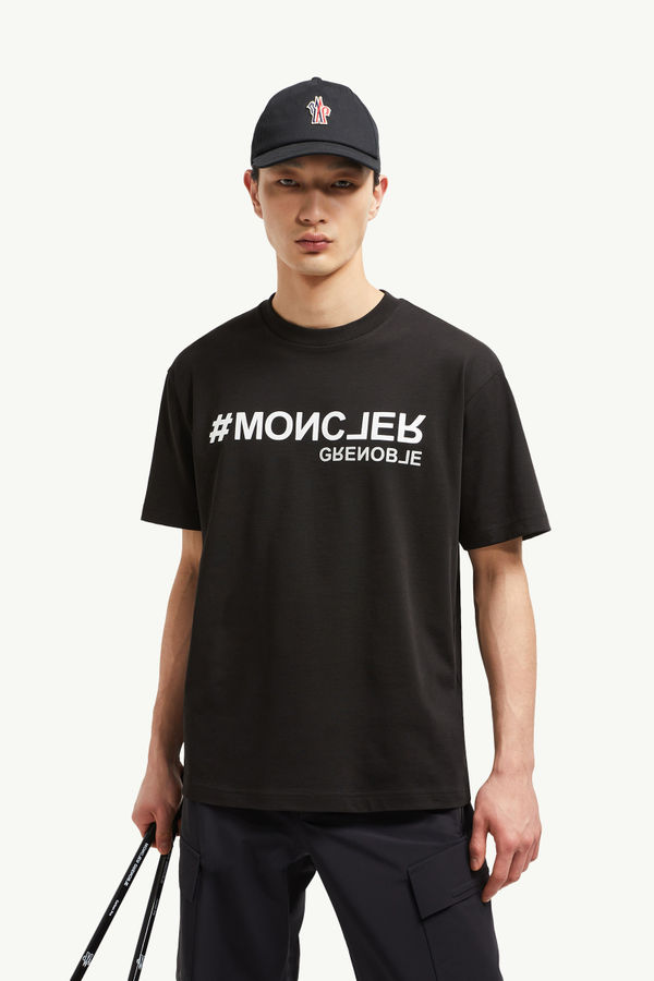 T-shirt en coton à logo effet miroir Hommes Noir Moncler 0