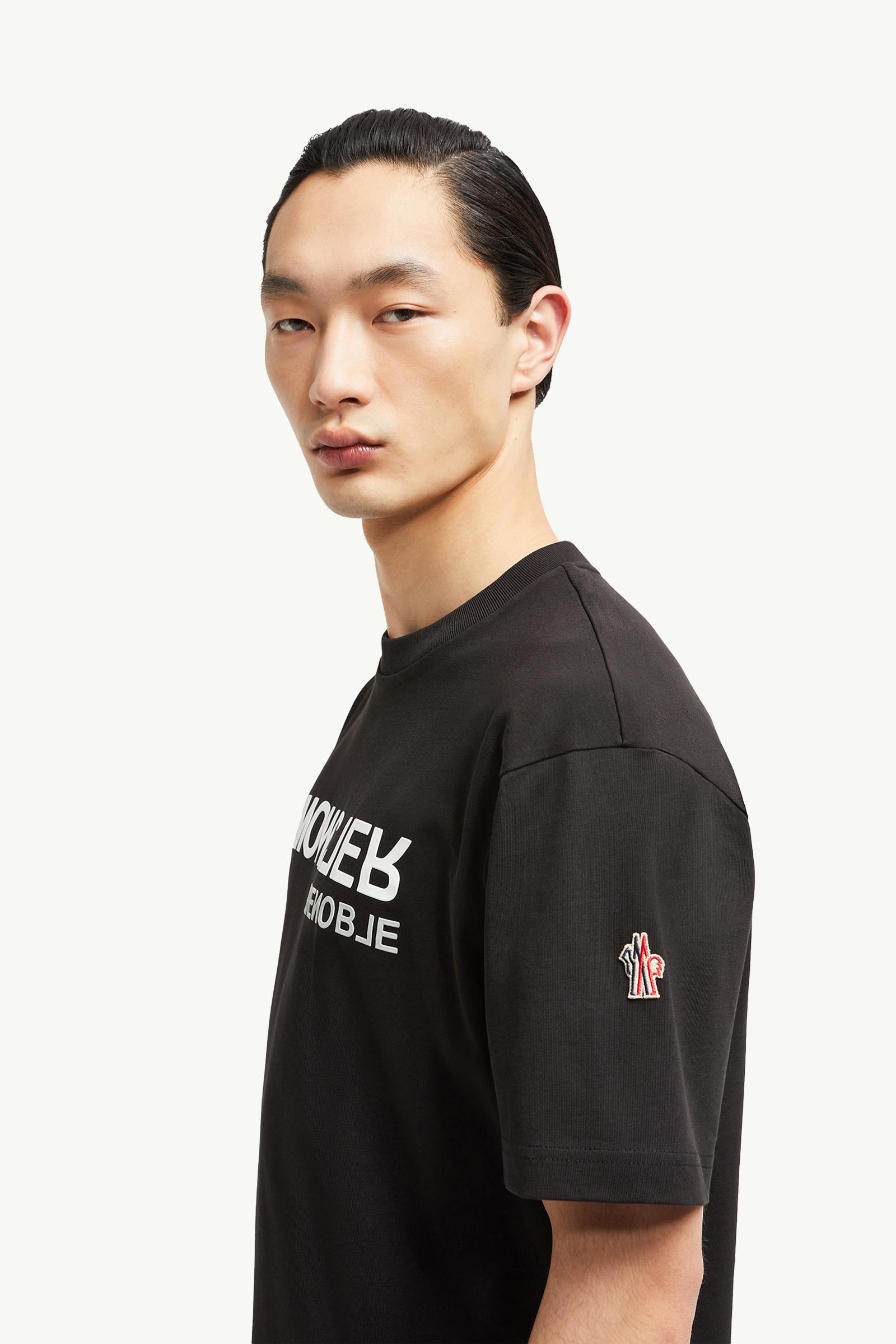 Mirrored Logo Cotton T-Shirt Men Black Moncler 1