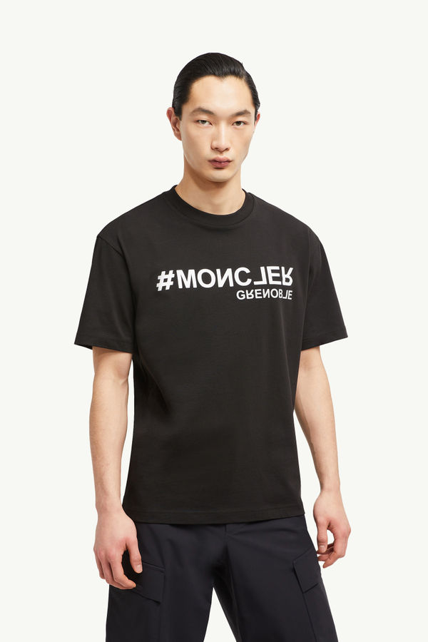 T-shirt en coton à logo effet miroir Hommes Noir Moncler 3