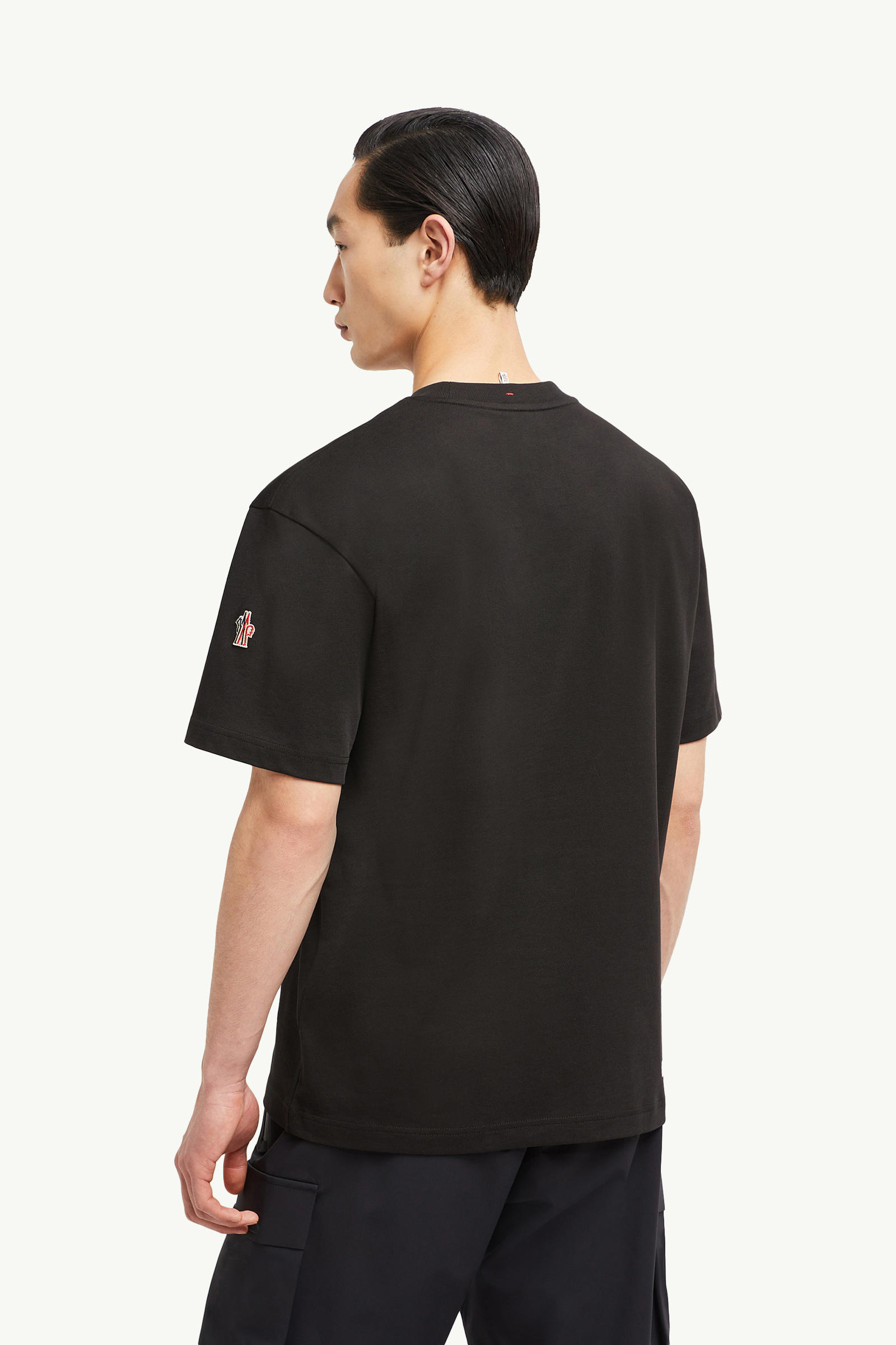 Mirrored Logo Cotton T-Shirt Men Black Moncler 4