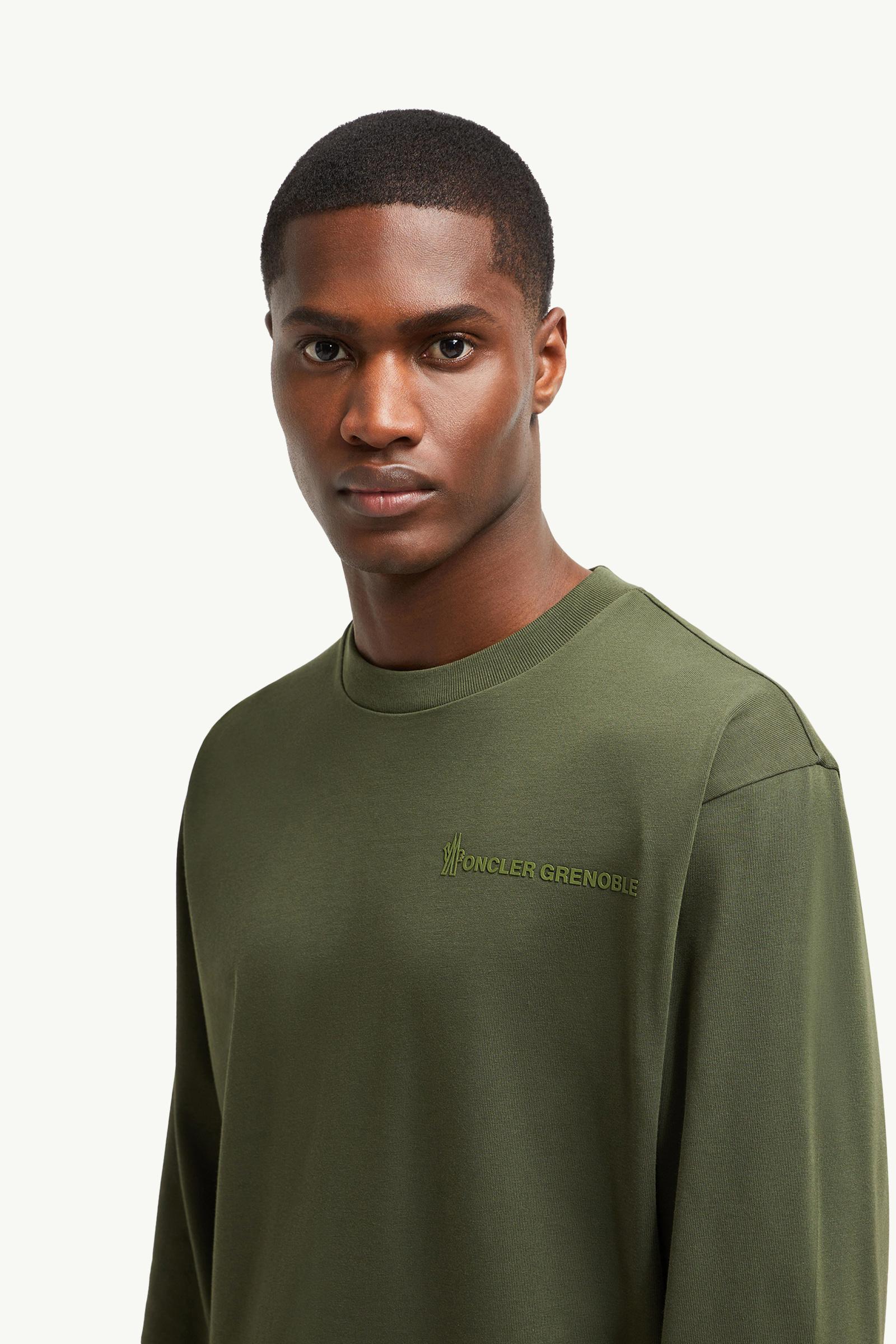 Logo Long Sleeve Cotton T-Shirt Men Olive Green Moncler 1