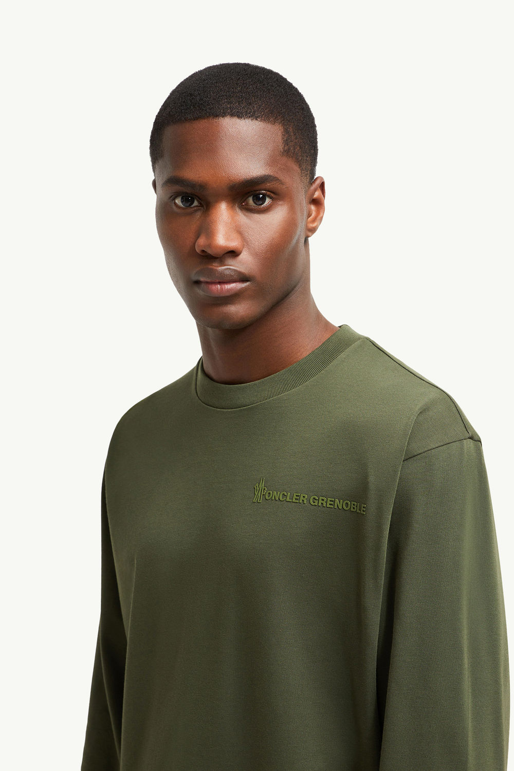 Logo Long Sleeve Cotton T-Shirt Men Olive Green Moncler 1