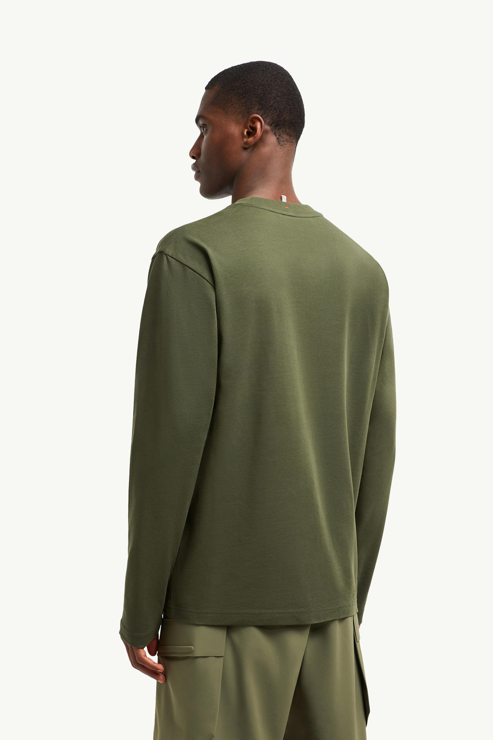 Logo Long Sleeve Cotton T-Shirt Men Olive Green Moncler 4