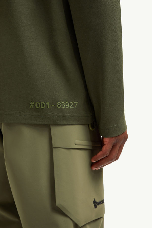 Logo Long Sleeve Cotton T-Shirt Men Olive Green Moncler 5