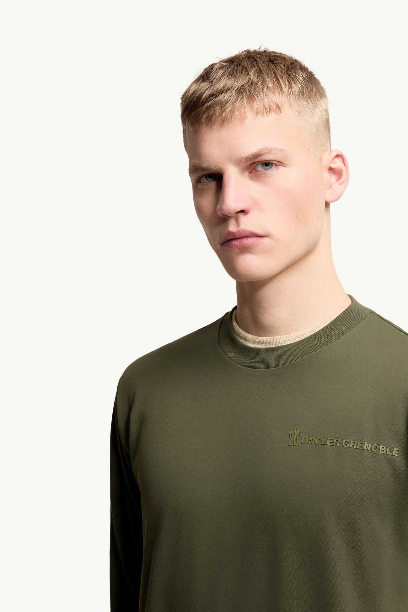 Logo Long Sleeve Cotton T-Shirt Men Olive Green Moncler 6