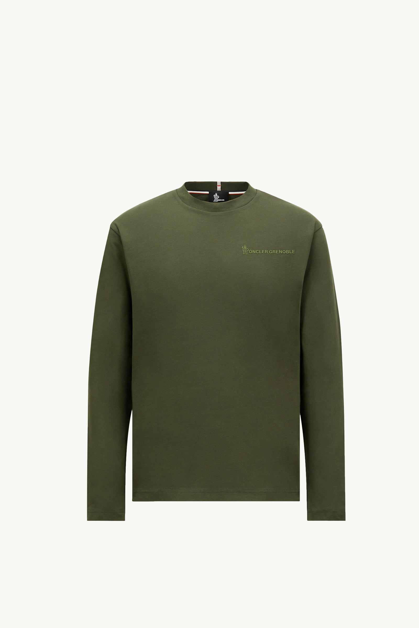 Olive Green Logo Long Sleeve Cotton T-Shirt - Polos & T-shirts for
