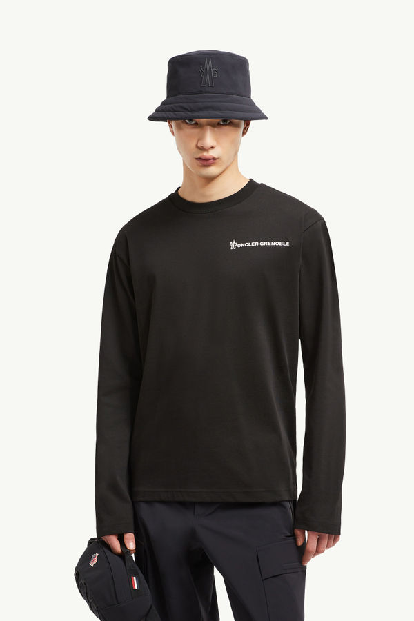 Logo Long Sleeve Cotton T-Shirt Men Black Moncler 0