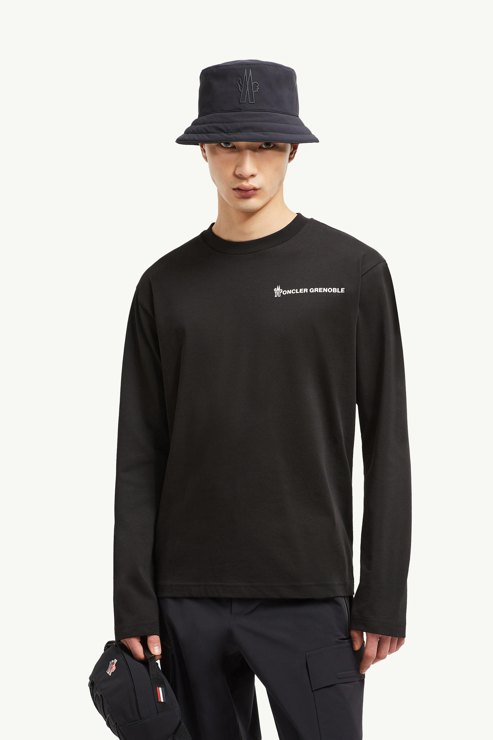 Logo Long Sleeve Cotton T-Shirt Men Black Moncler 0