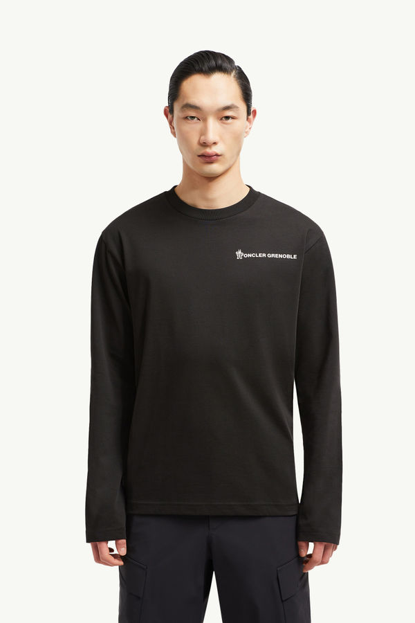 Logo Long Sleeve Cotton T-Shirt Men Black Moncler 3