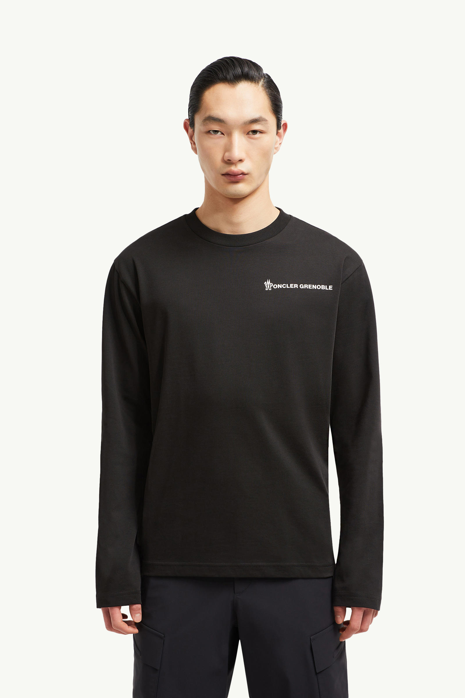 Logo Long Sleeve Cotton T-Shirt Men Black Moncler 3