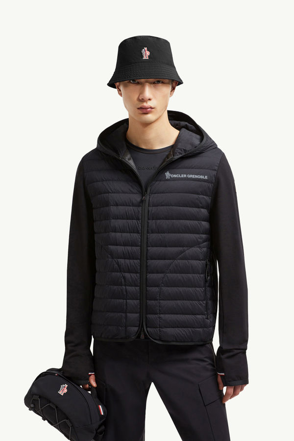 Felpa imbottita in cotone con cappuccio e zip Uomo Nero Moncler 0