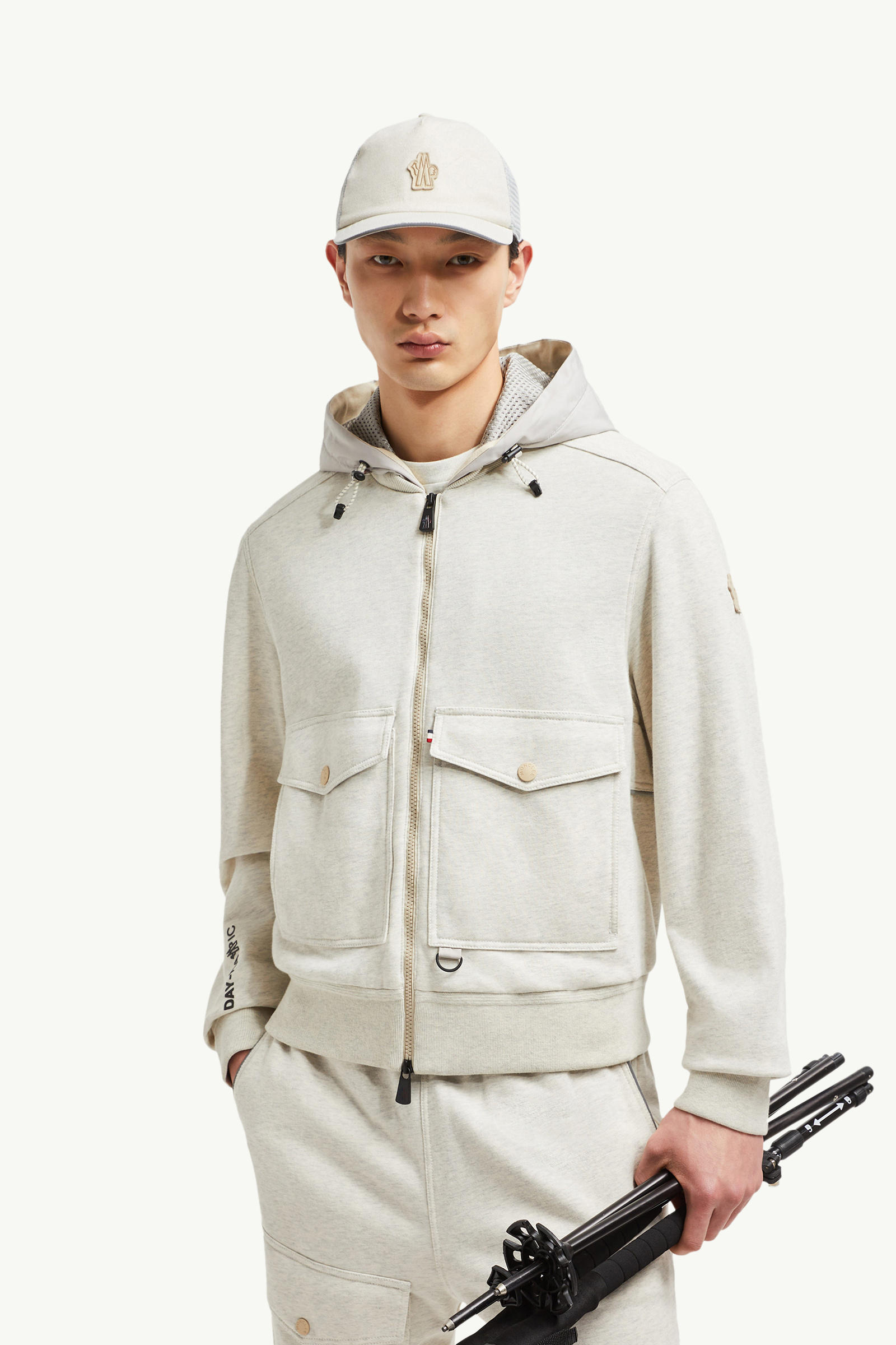 Cotton Zip-Up Hoodie Men Ice Gray Moncler 0