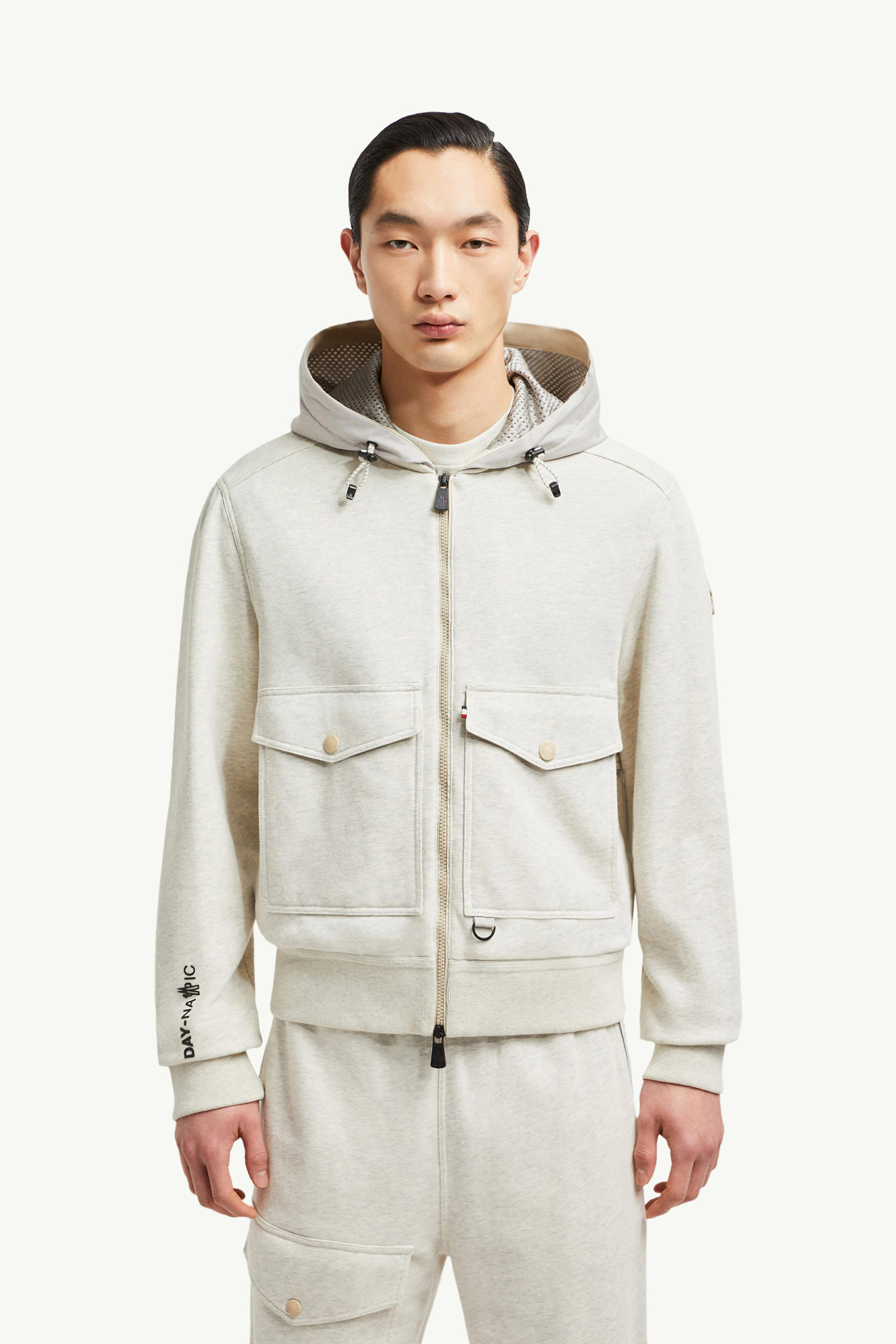 Cotton Zip-Up Hoodie Men Ice Gray Moncler 3