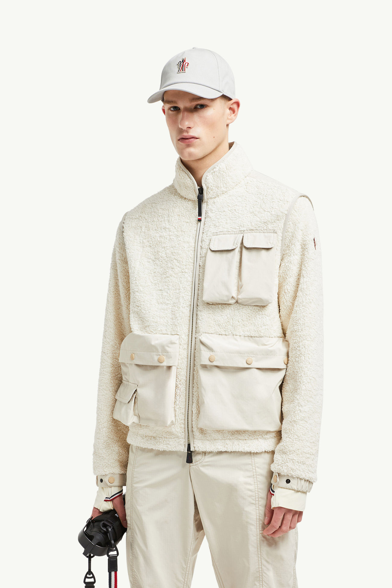 Wattierter Pullover aus Teddy mit Reißverschluss Herren Weiß Moncler 0