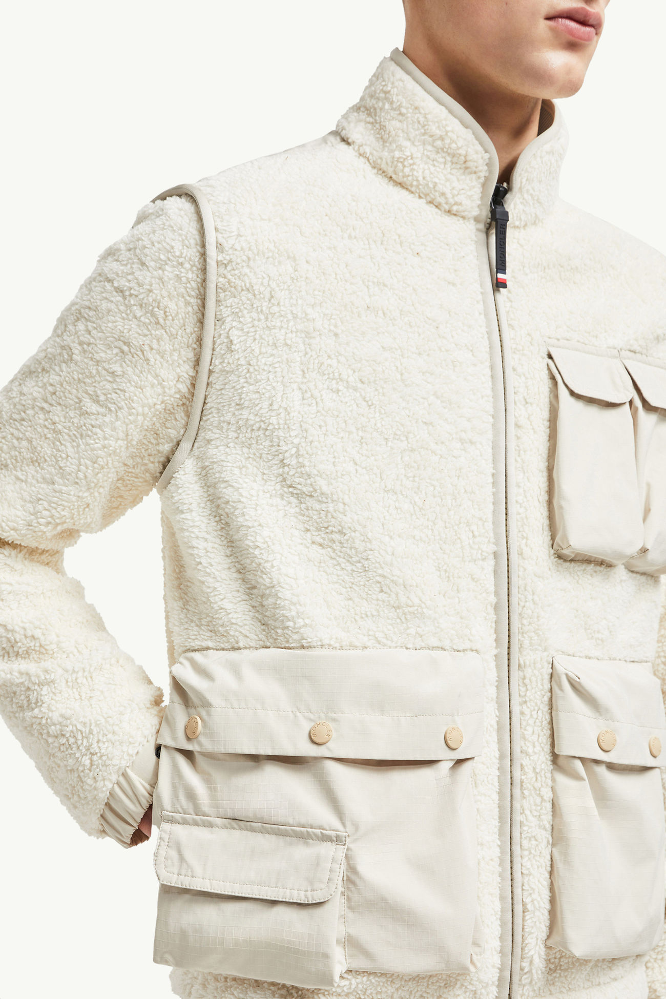 Felpa imbottita con zip in pile effetto teddy Uomo Bianco Moncler 5