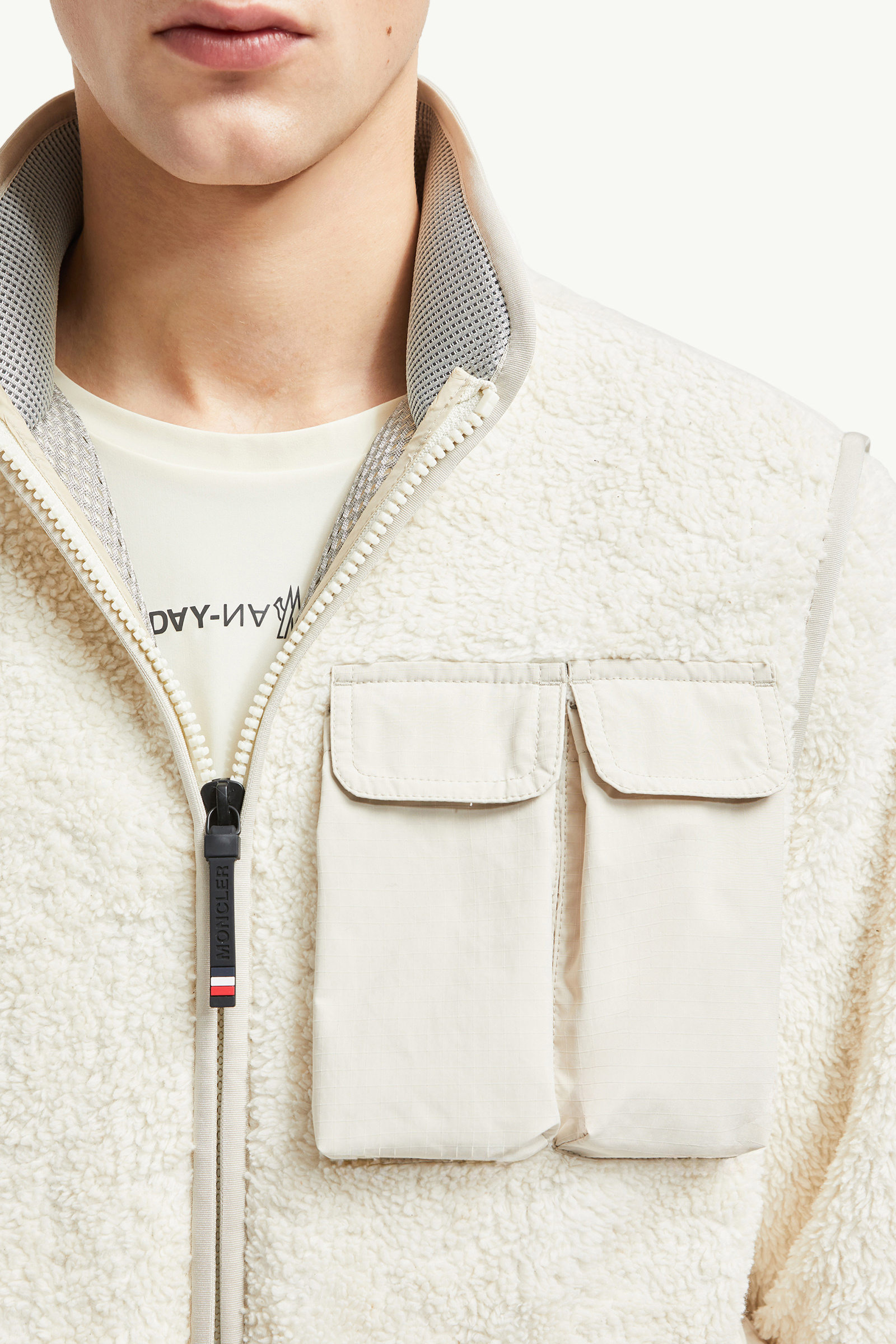 Wattierter Pullover aus Teddy mit Reißverschluss Herren Weiß Moncler 6