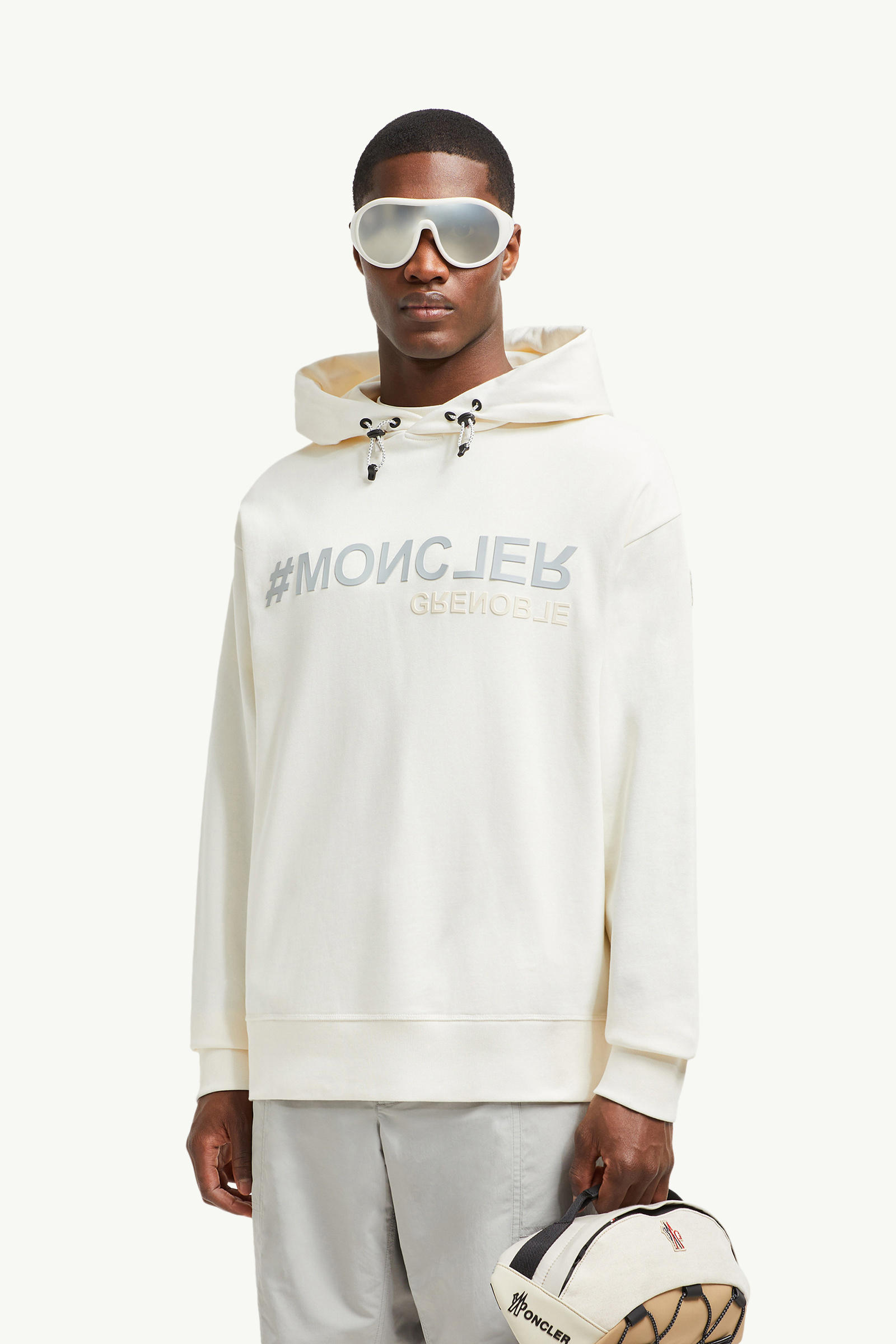 Mirrored Logo Cotton Hoodie Men White Moncler 0