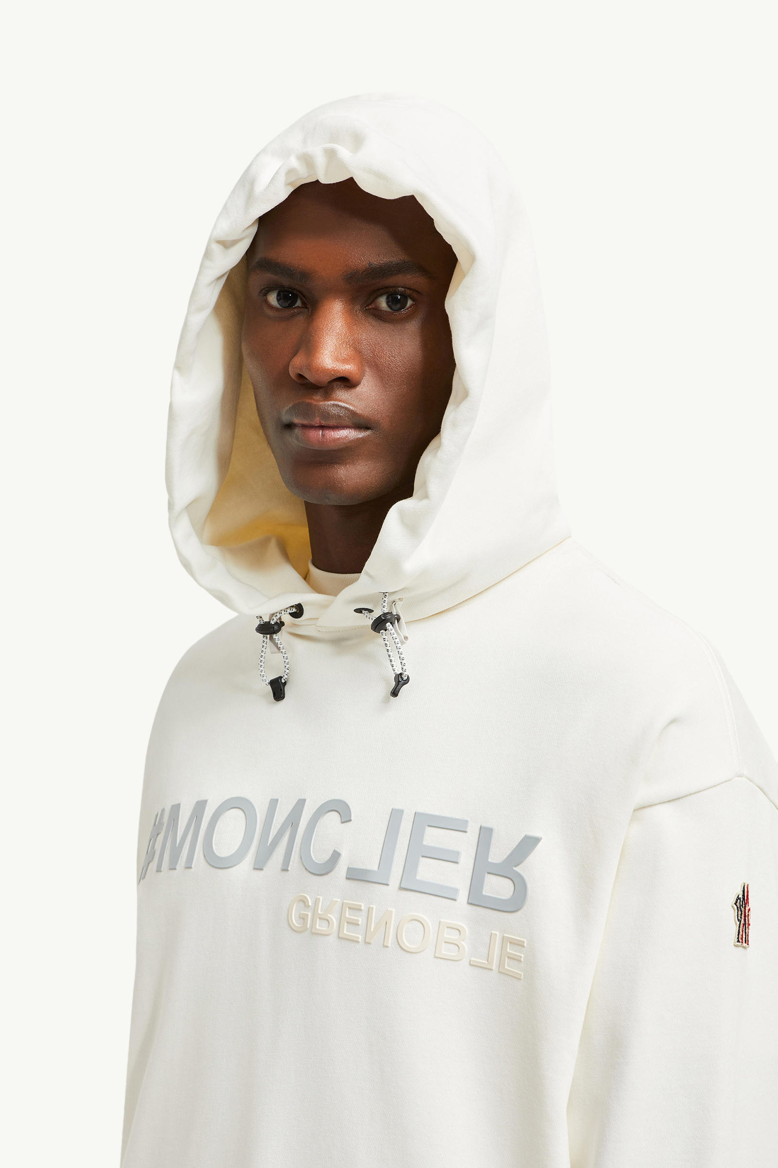 Mirrored Logo Cotton Hoodie Men White Moncler 1