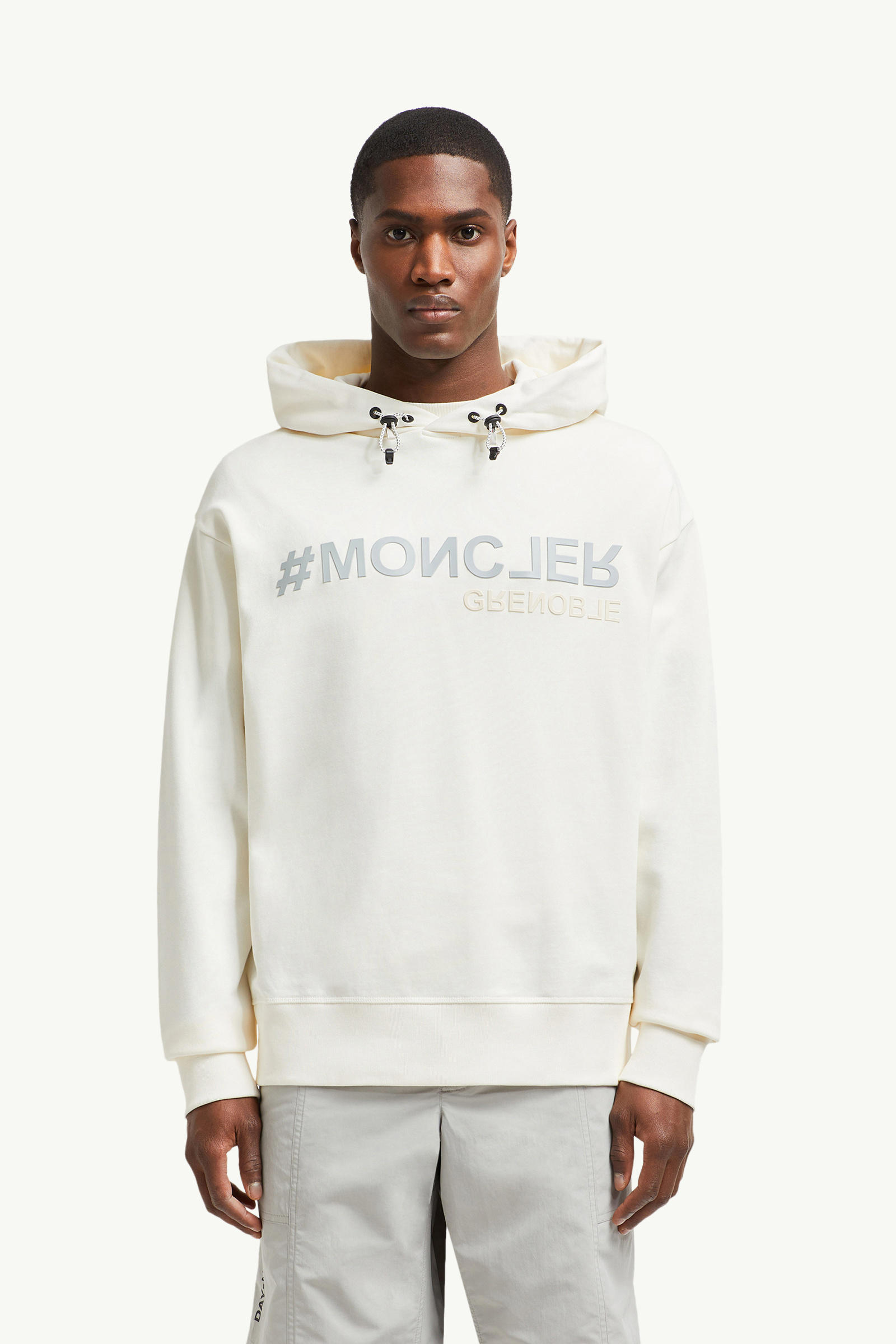 Mirrored Logo Cotton Hoodie Men White Moncler 3