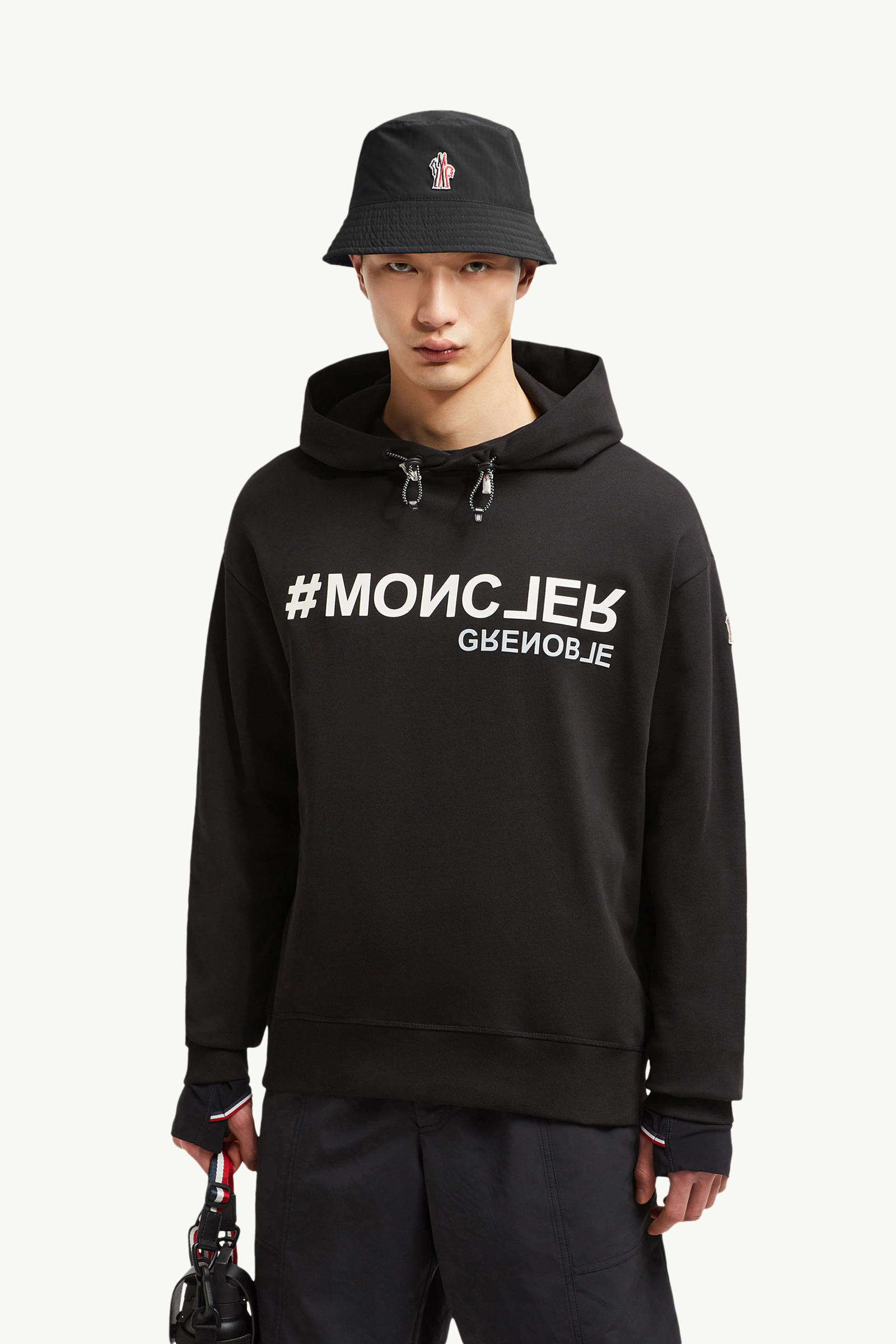 Sudadera de algodón con capucha y logotipo efecto espejo Hombre Negro Moncler 0