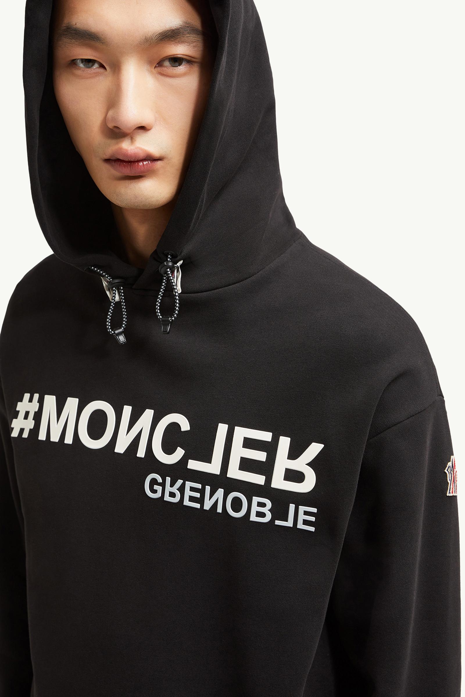 Mirrored Logo Cotton Hoodie Men Black Moncler 1