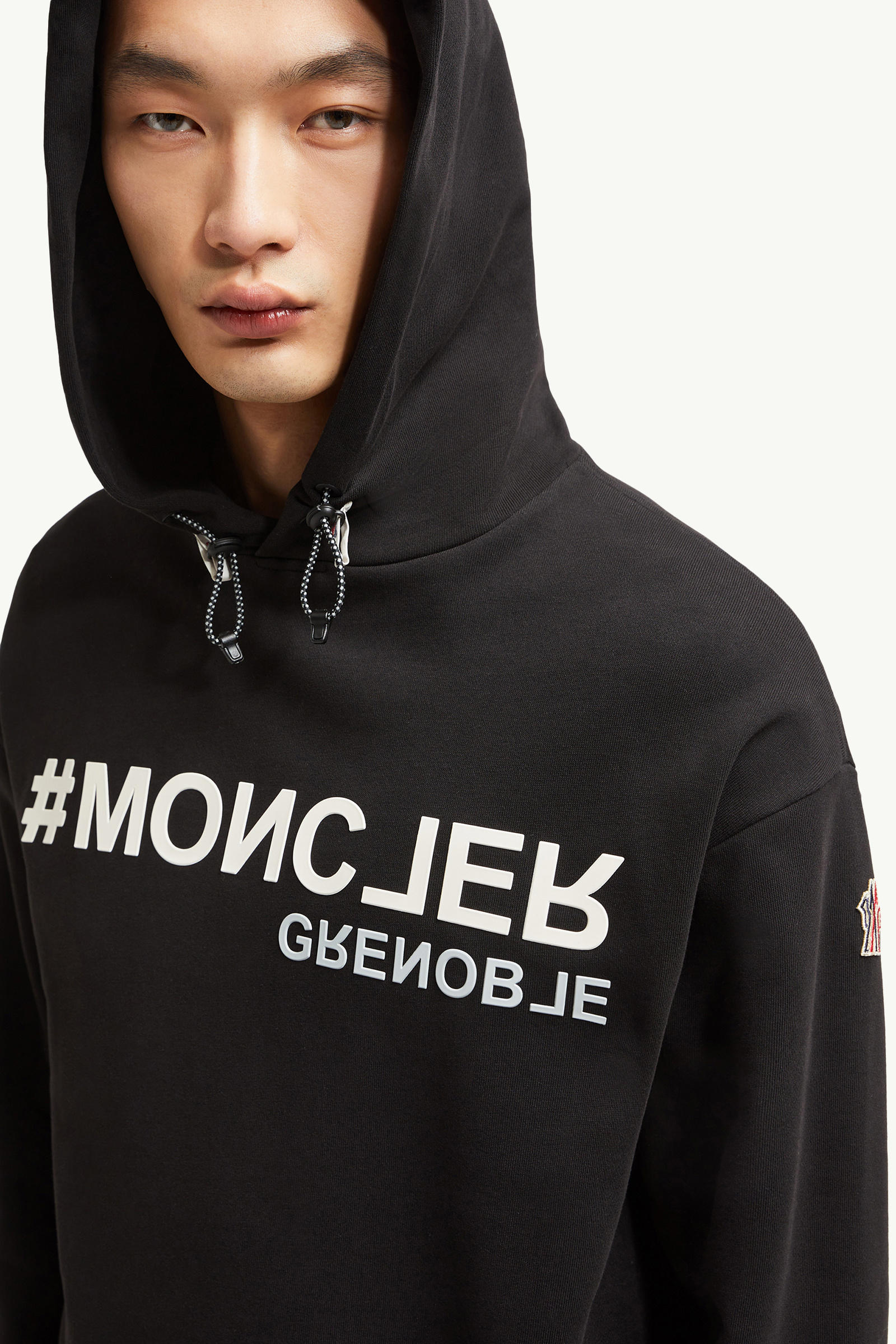 Mirrored Logo Cotton Hoodie Men Black Moncler 1