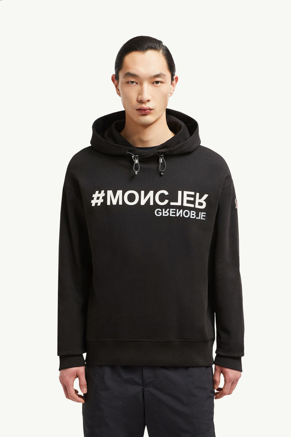 Mirrored Logo Cotton Hoodie Men Black Moncler 3